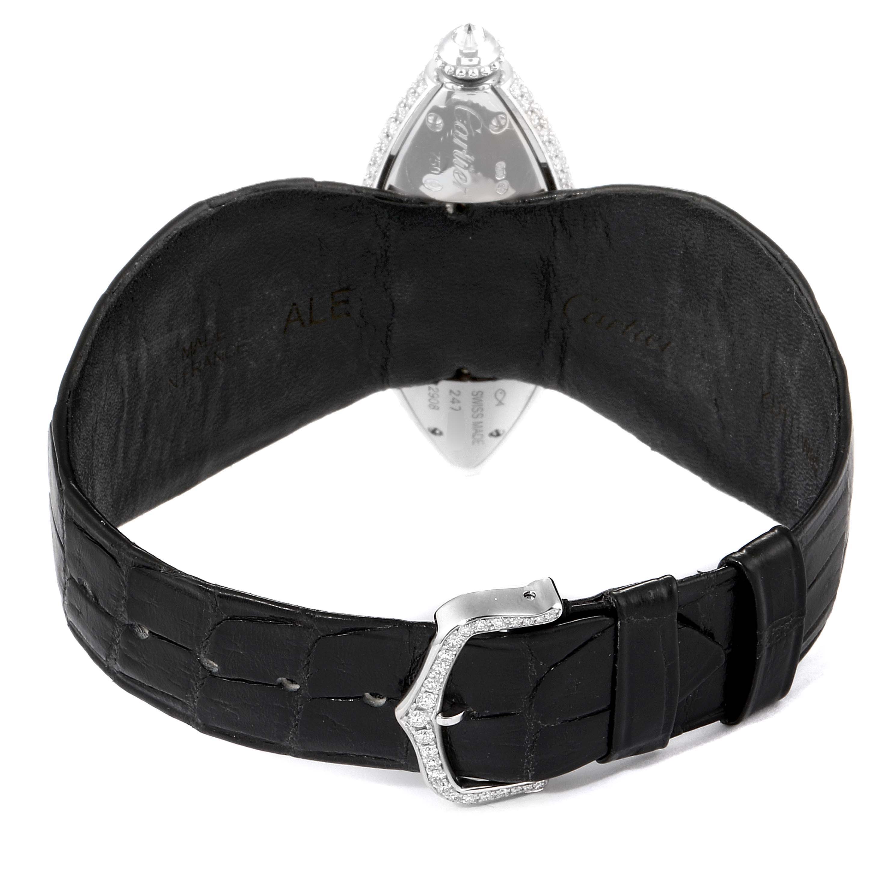 The image shows the underside and strap buckle of a Cartier Colisee 2908 Women
s White Gold Silver Dial 2908 Women
s White Gold Silver Dial watch at a rear angle.