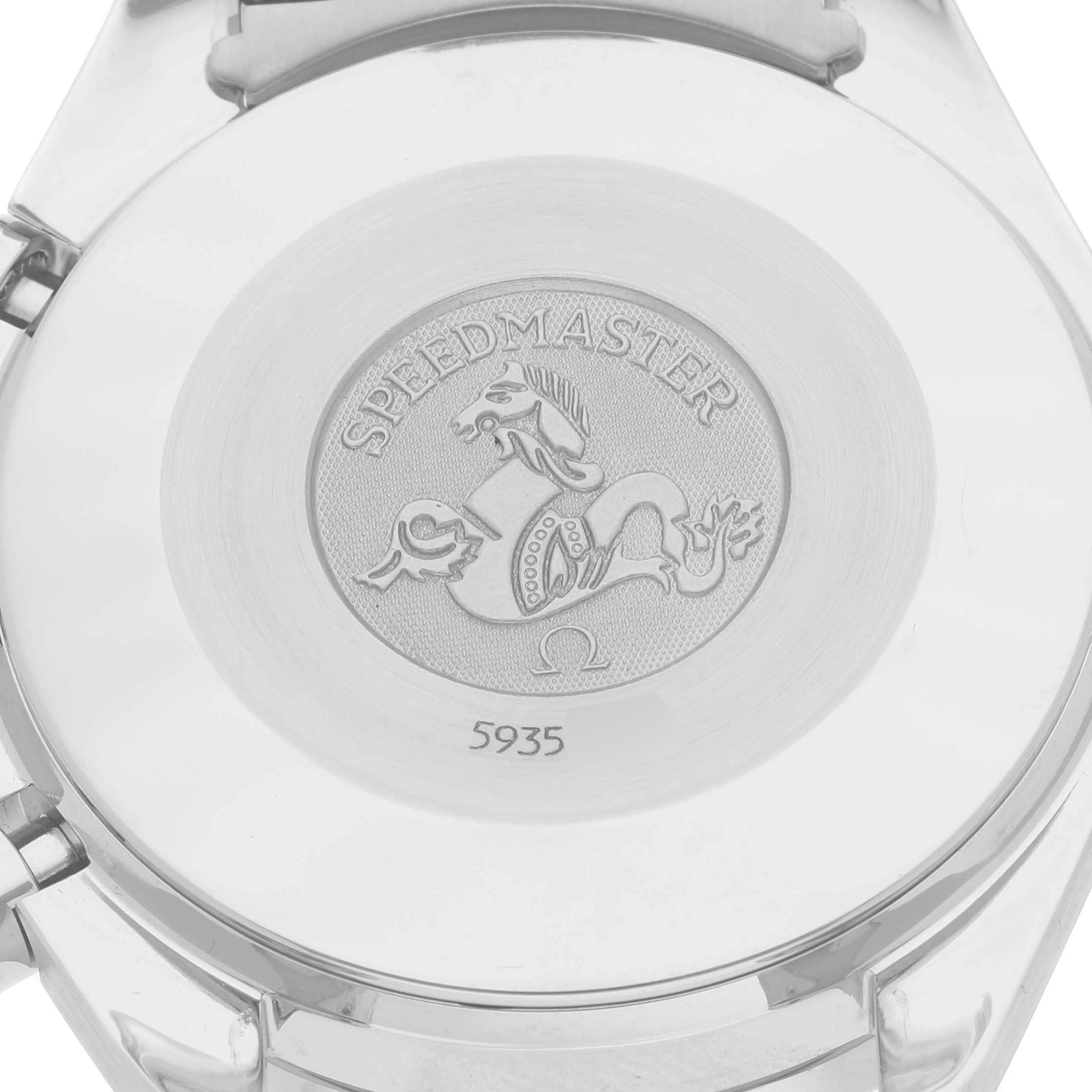 The image shows the back case of an Omega Speedmaster 3502.78.00 Men's Stainless Steel Mother of Pearl Dial 3502.78.00 Men's Stainless Steel Mother of Pearl Dial watch, featuring the engraved logo and model number.