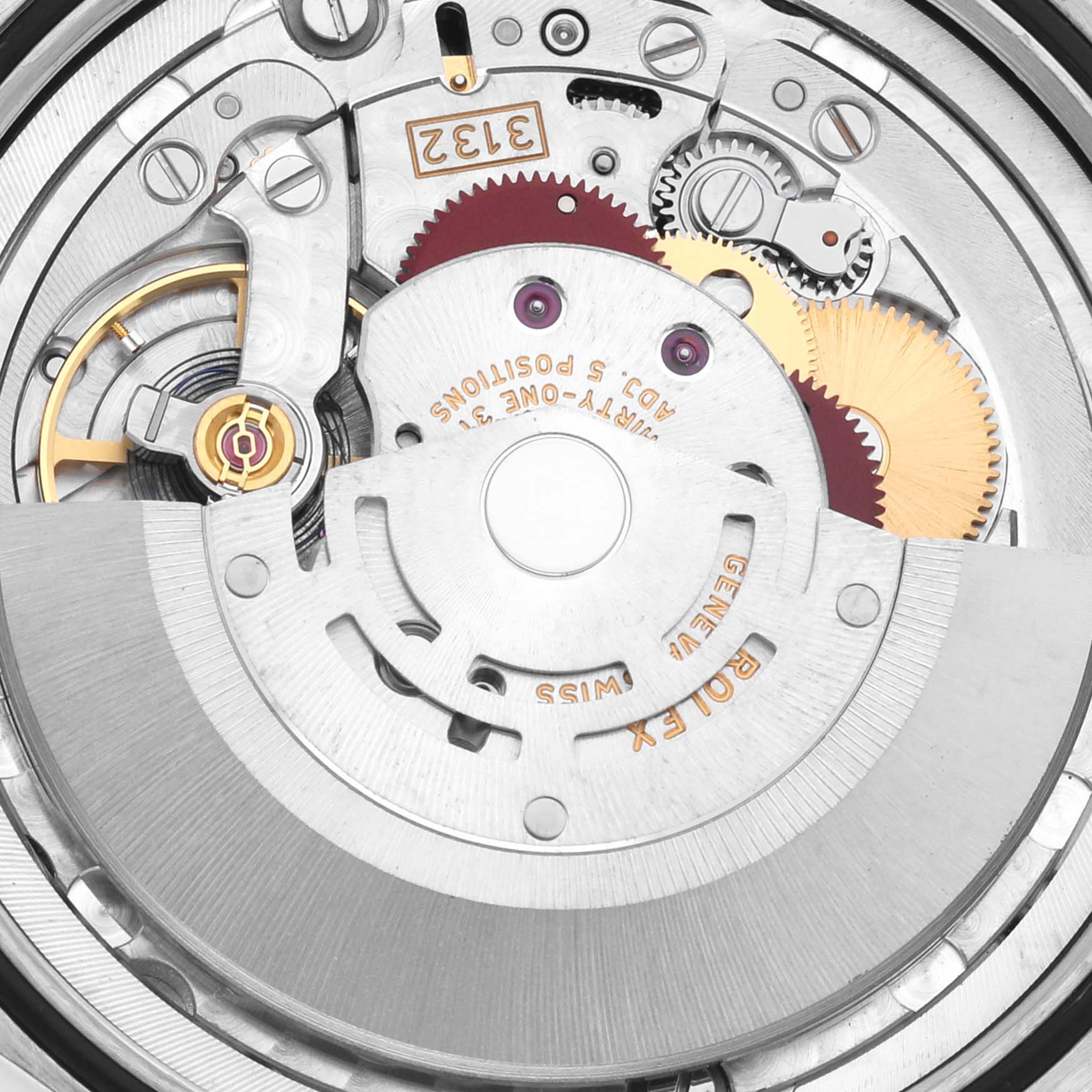 The image shows the intricate movement and internal mechanisms of a Rolex Cellini 50509 Men's White Gold White Dial 50509 Men's White Gold White Dial watch from a close-up, top-down angle.