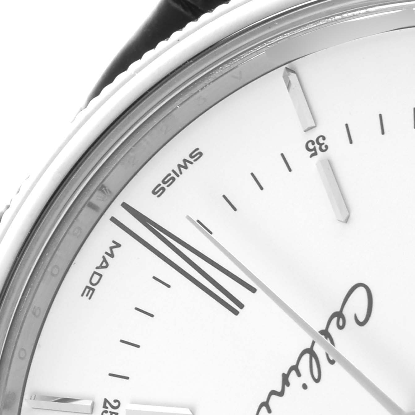 The image shows a close-up of the Rolex Cellini 50509 Men's White Gold White Dial 50509 Men's White Gold White Dial watch face, focusing on the dial and markers.