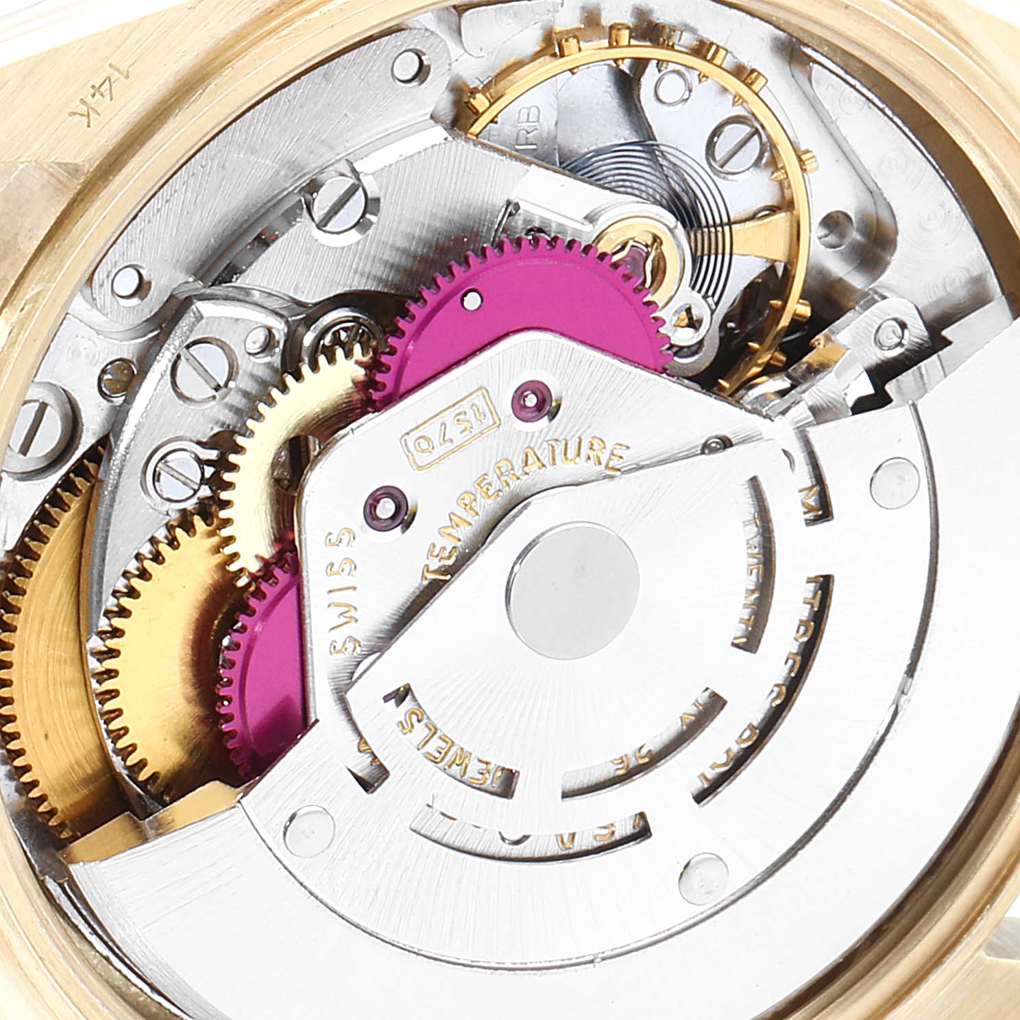 This image shows a close-up view of the internal movement of a Vintage Collection watch by Rolex.