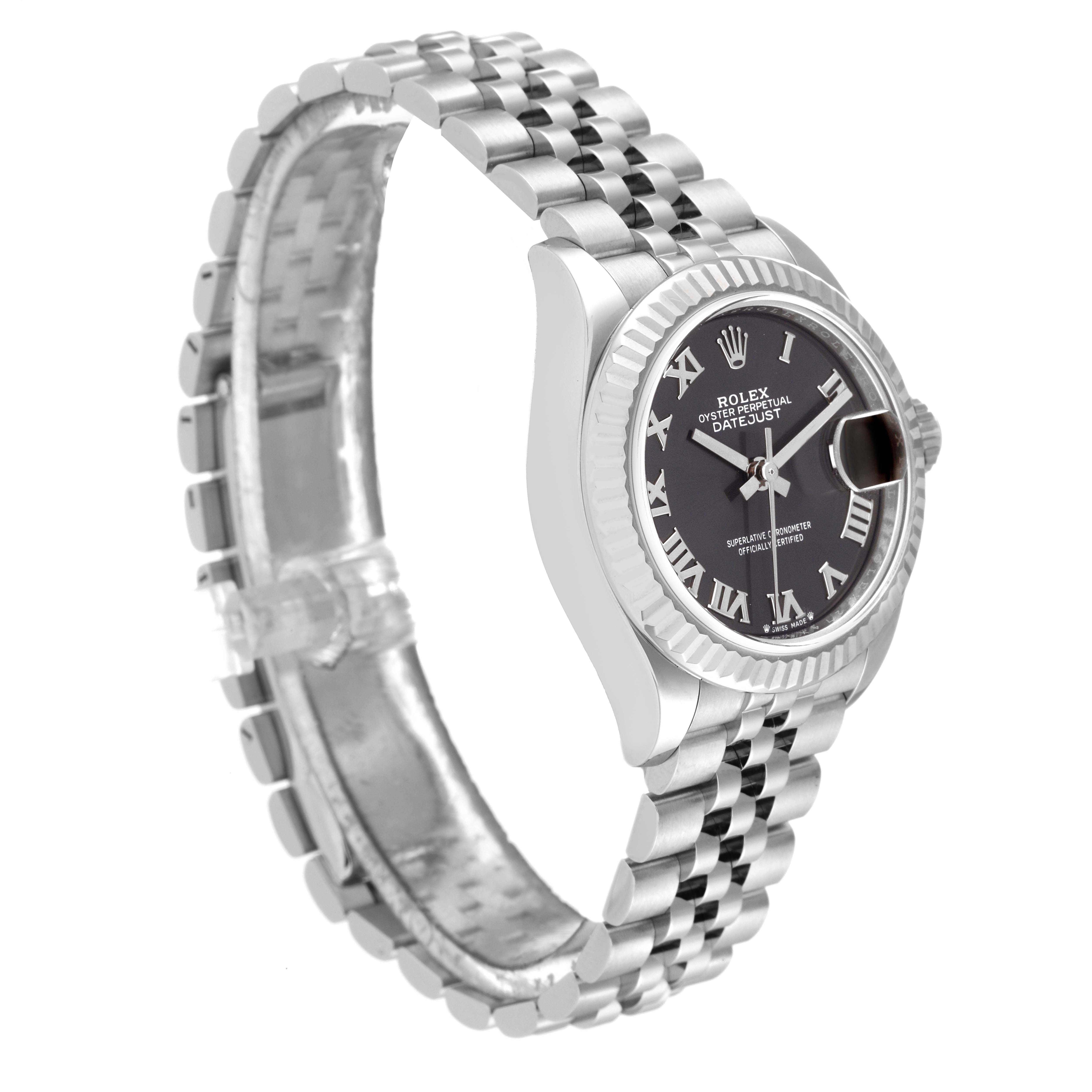 The image shows a Rolex Datejust 279174 Women's Stainless Steel Grey Dial 279174 Women's Stainless Steel Grey Dial watch at a three-quarter angle, displaying the face, bezel, and jubilee bracelet.