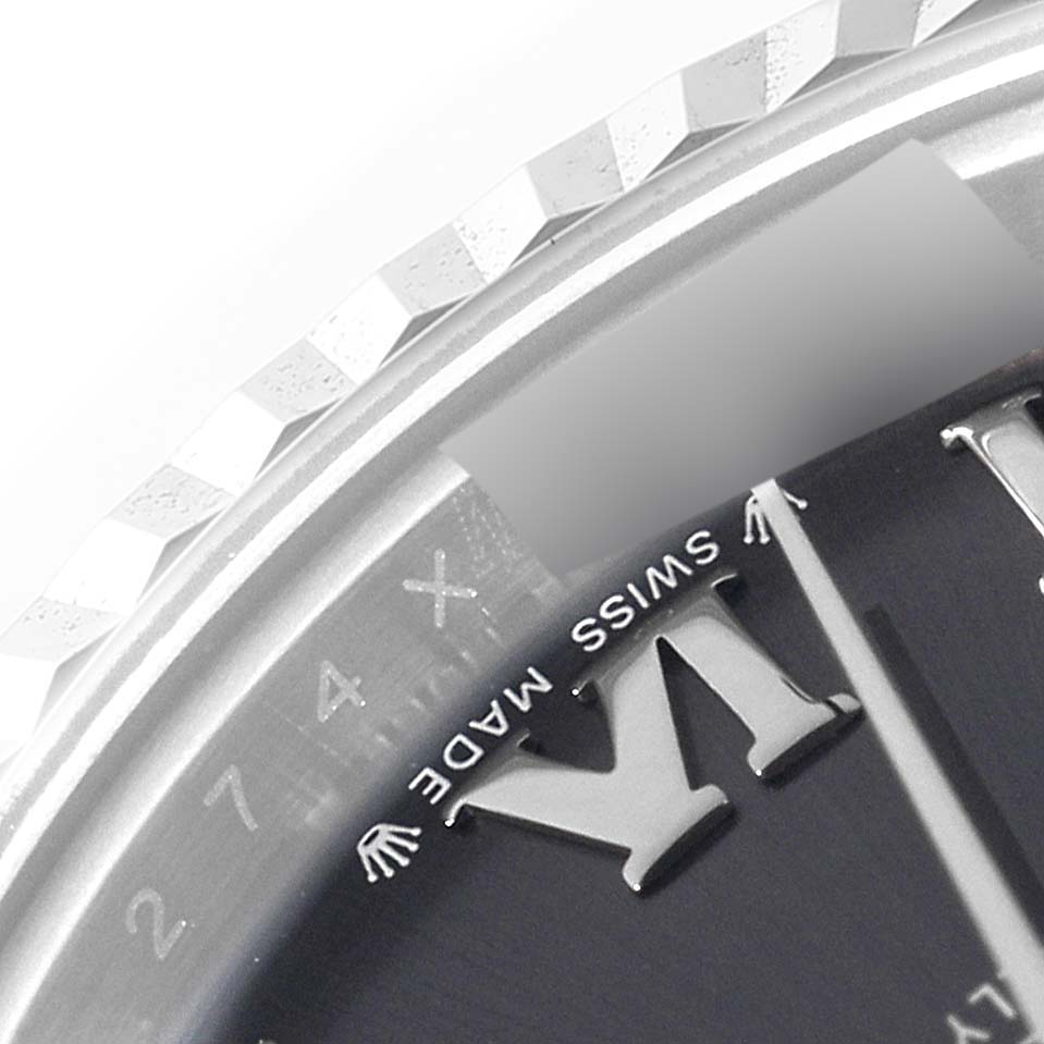 The image shows a close-up of the dial and fluted bezel of a Rolex Datejust 279174 Women's Stainless Steel Grey Dial 279174 Women's Stainless Steel Grey Dial watch, highlighting the "Swiss Made" text.