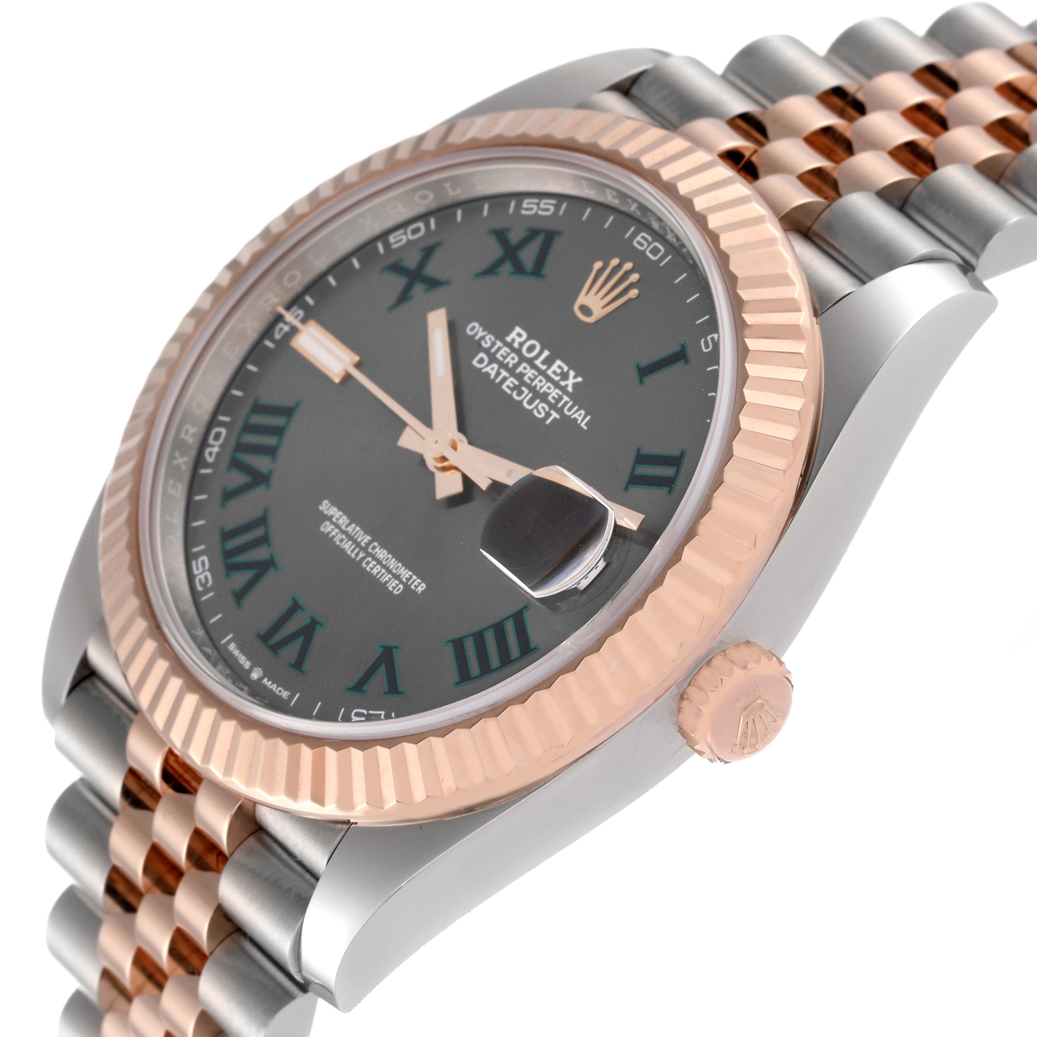 The image shows a Rolex Datejust 41 126331 Men
s Steel and Gold (two tone) Grey Dial 126331 Men
s Steel and Gold (two tone) Grey Dial watch at a slight angle, focusing on the dial, bezel, and part of the bracelet.