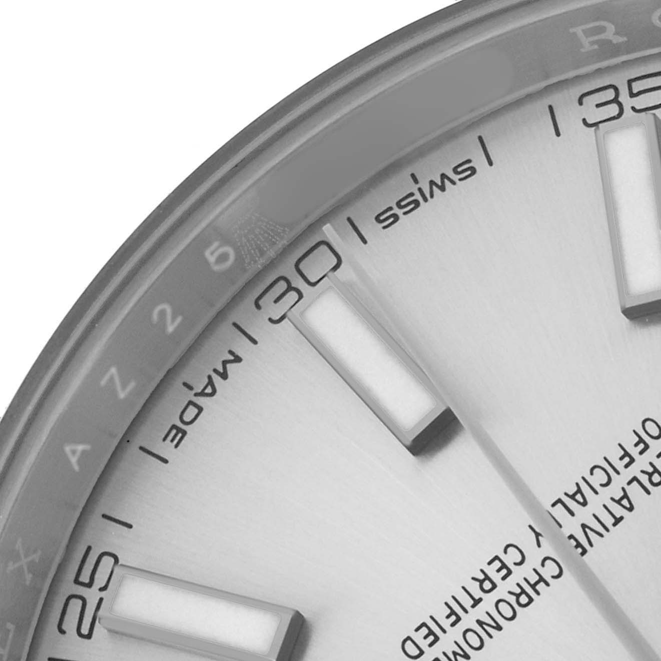 The image shows part of the dial and indices of a Rolex Datejust 41 126334 Men's Stainless Steel Silver Dial, focusing on the 25-35 minute markers.