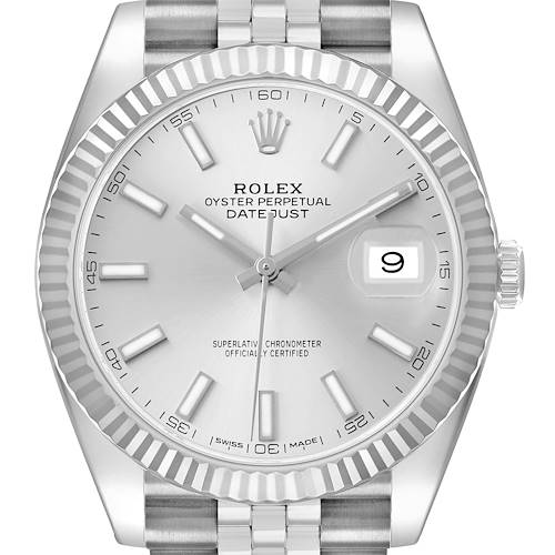Photo of Rolex Datejust 41 Steel White Gold Silver Dial Mens Watch 126334 Box Card