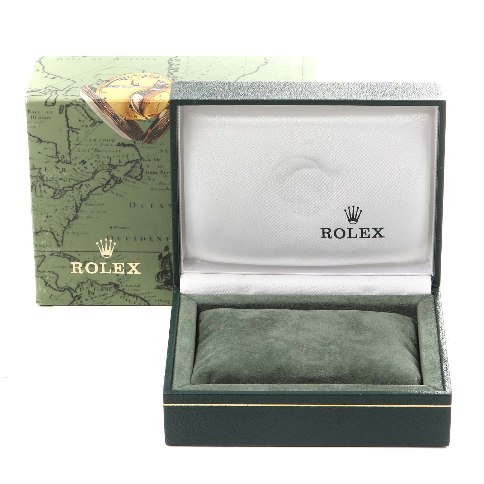 The image shows an empty Rolex Mid-Size 68273 Women's Steel and Gold (two tone) Champagne Dial 68273 Women's Steel and Gold (two tone) Champagne Dial model watch box, open, with the brand logo visible on the inside lid.
