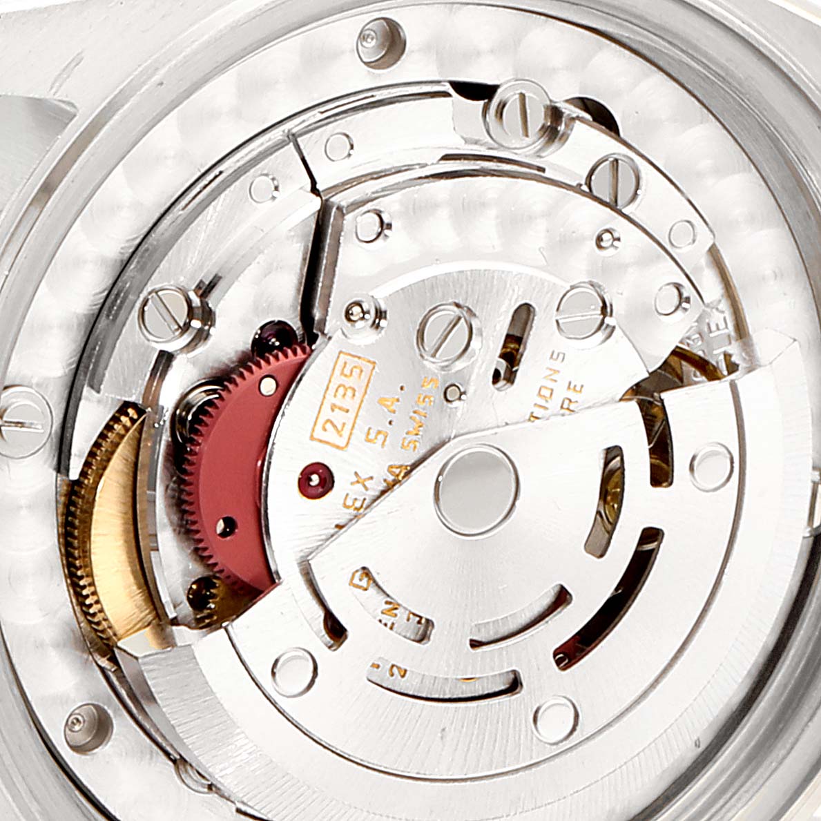 The image shows the inner mechanical movement components of a Rolex Mid-Size 68273 Women's Steel and Gold (two tone) Champagne Dial 68273 Women's Steel and Gold (two tone) Champagne Dial model watch.