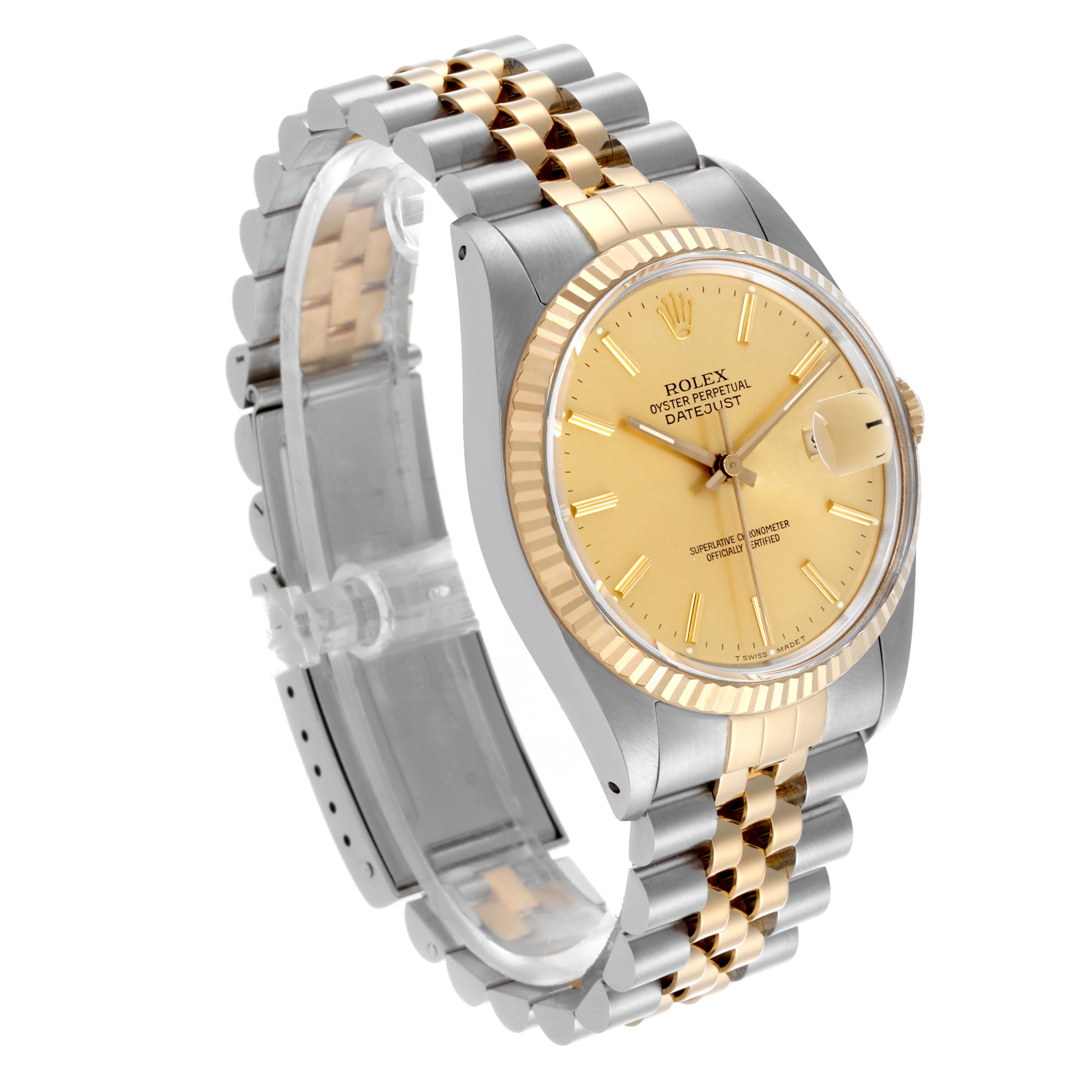 The Rolex Vintage Collection 16013 Men's Steel and Gold (two tone) Champagne Dial 16013 Men's Steel and Gold (two tone) Champagne Dial watch is shown at a three-quarter front angle, revealing the face, bezel, and bracelet.
