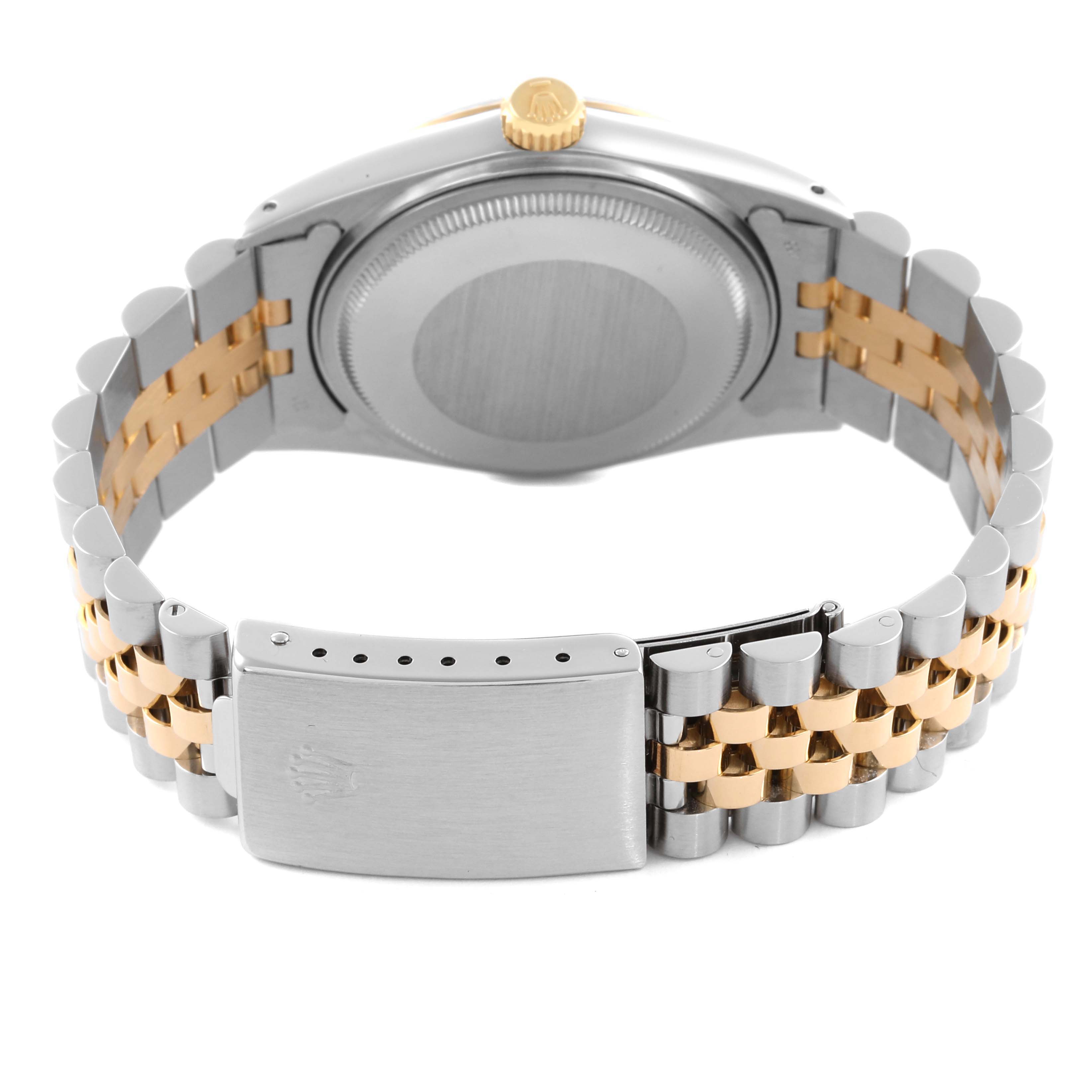 The image shows the back of the Rolex Vintage Collection 16013 Men's Steel and Gold (two tone) Champagne Dial 16013 Men's Steel and Gold (two tone) Champagne Dial watch, highlighting the clasp and two-tone bracelet.