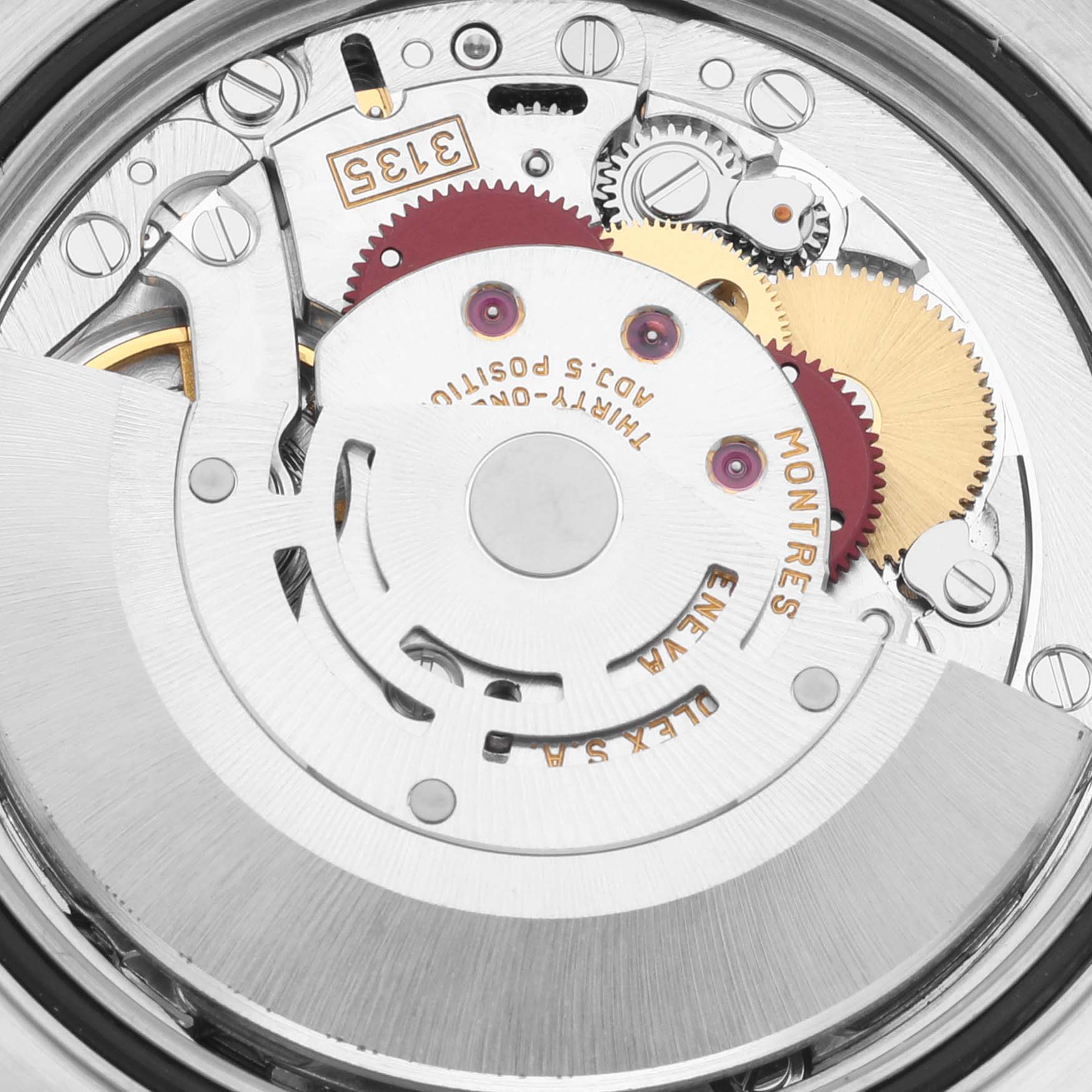 The image shows the internal movement mechanism of a Rolex Datejust 16233 Men's Steel and Gold (two tone) Blue Dial 16233 Men's Steel and Gold (two tone) Blue Dial watch from a top-down angle.