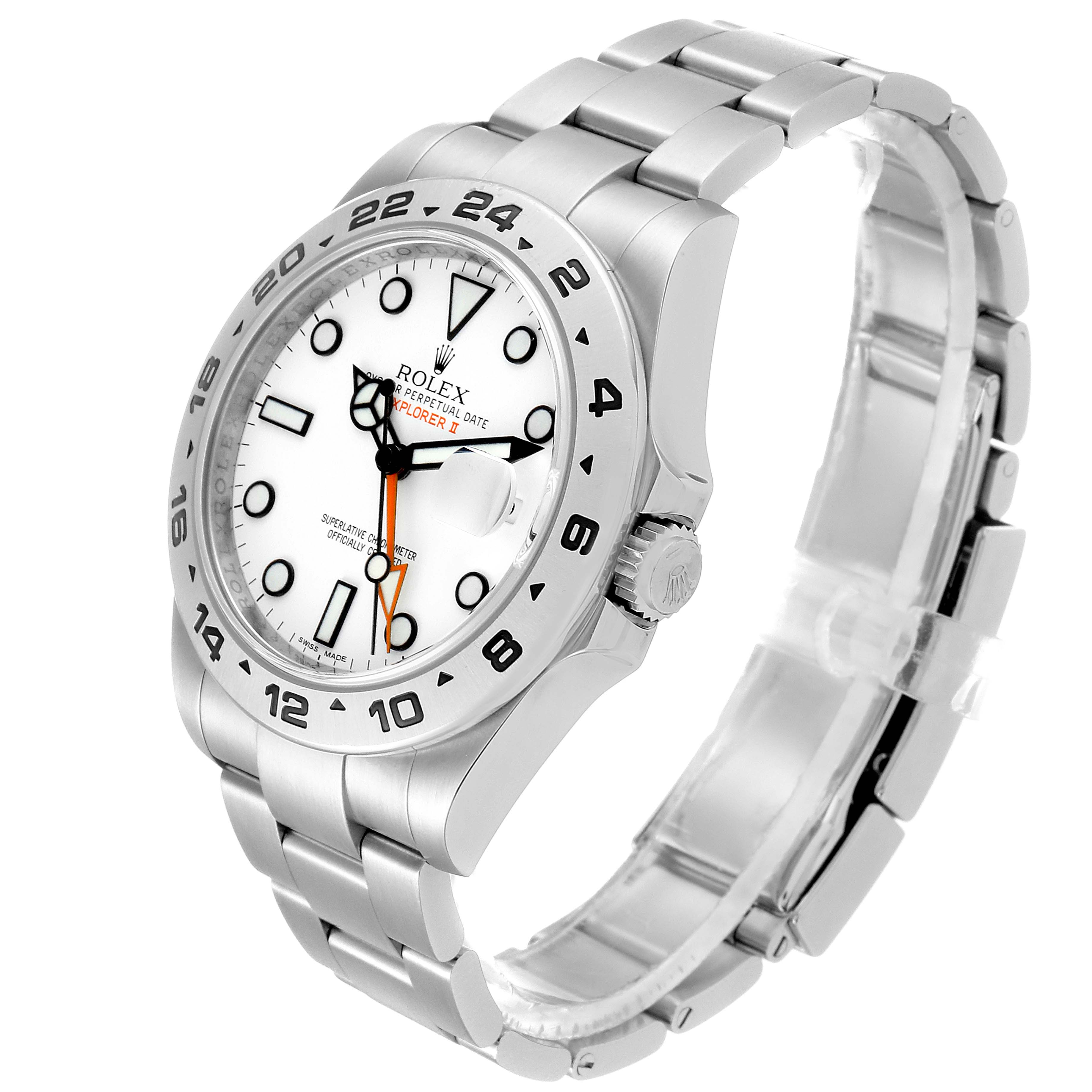 The Rolex Explorer 216570 Men
s Stainless Steel White Dial 216570 Men
s Stainless Steel White Dial watch is shown at an angle showcasing the face, bezel, crown, and bracelet.
