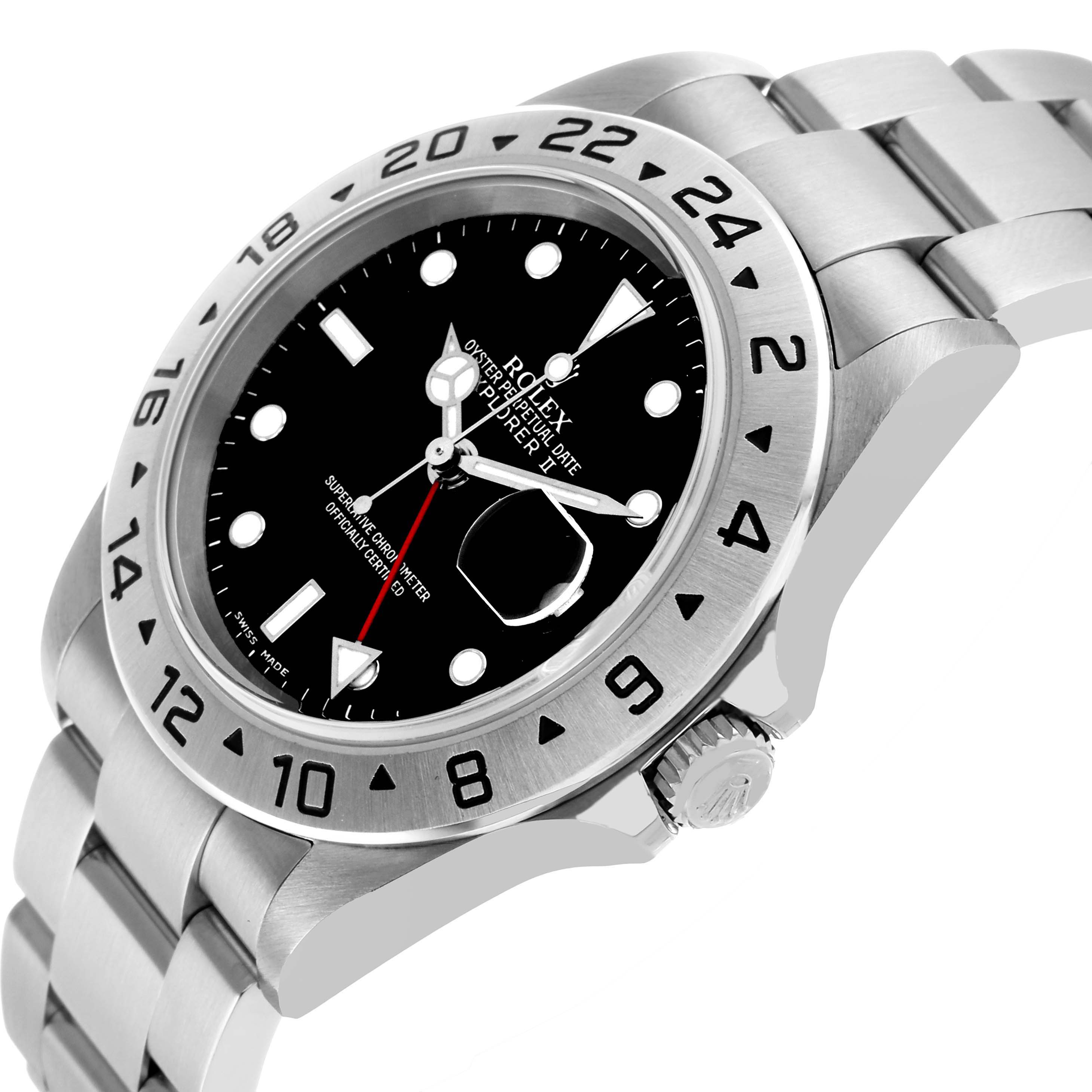 The Rolex Explorer 16570 Men's Stainless Steel Black Dial watch is shown at an angled view, highlighting the face, bezel, and part of the bracelet.