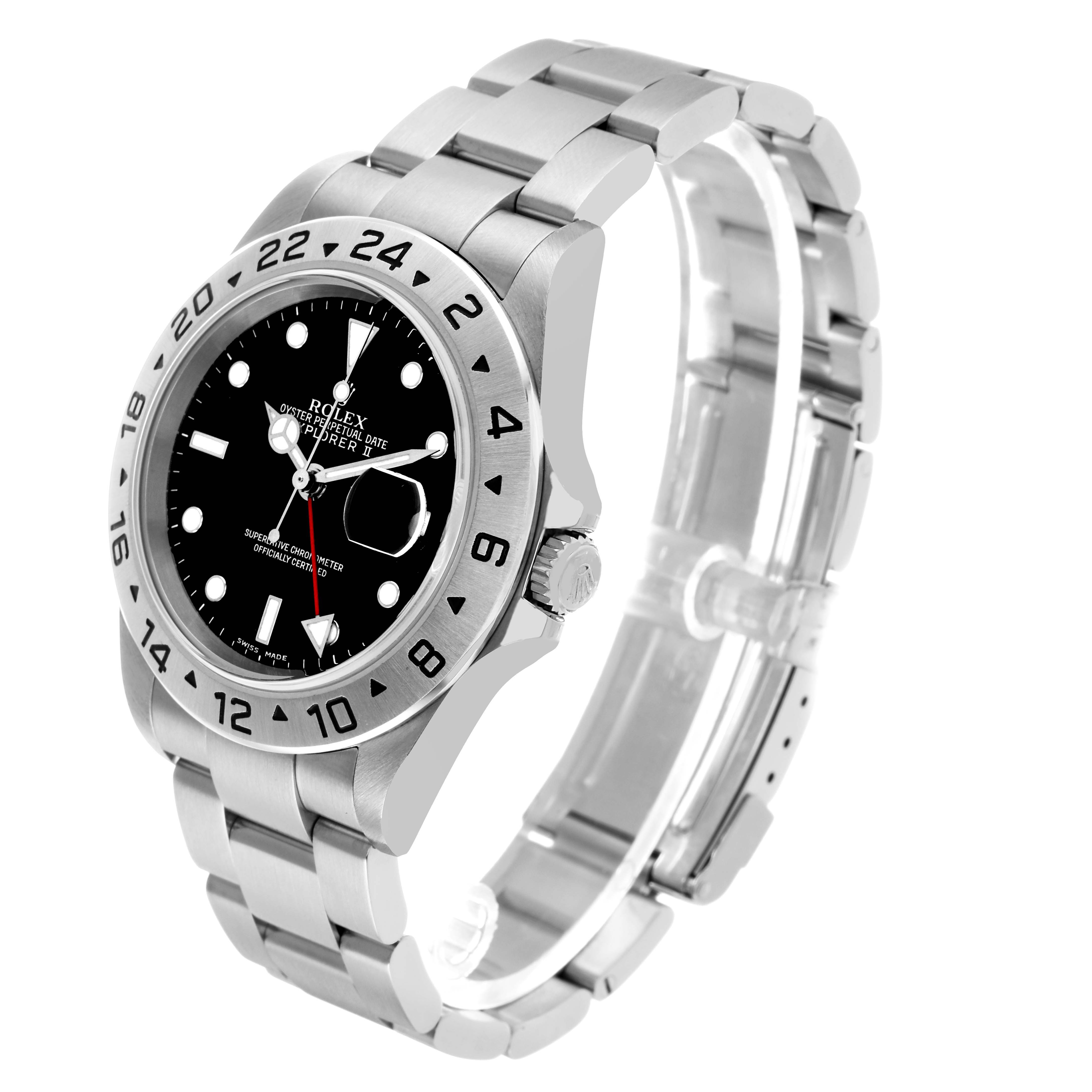 The Rolex Explorer 16570 Men's Stainless Steel Black Dial watch is shown at a slight angle, displaying the bezel, dial, crown, and bracelet.