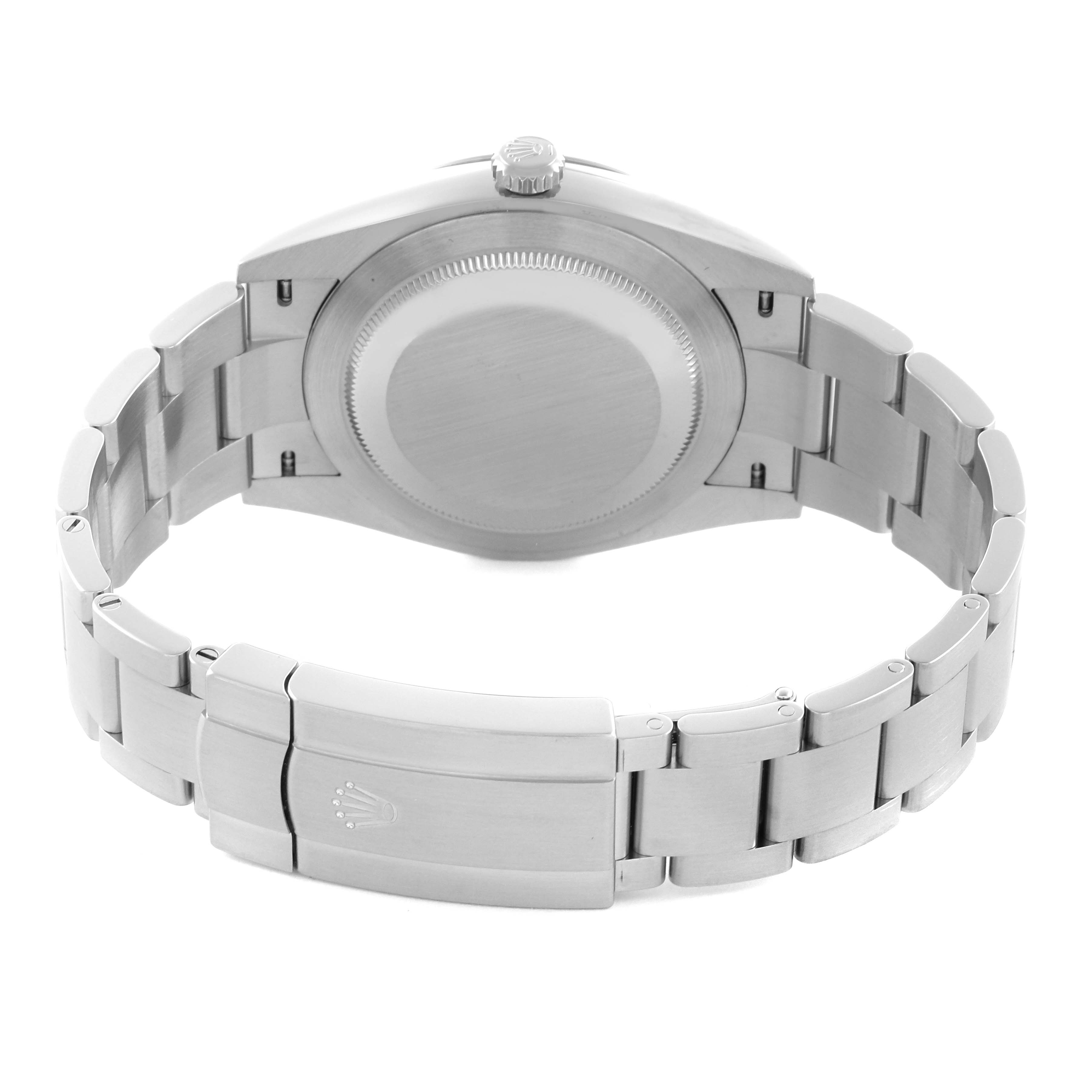 The image shows the back and bracelet clasp of a Rolex Oyster Perpetual 124300 Men's Stainless Steel Blue Dial 124300 Men's Stainless Steel Blue Dial watch at a rear angle.