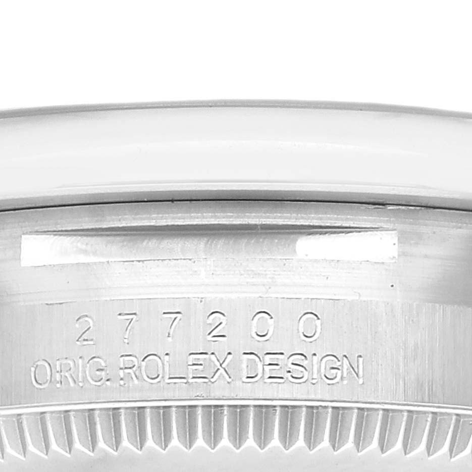 The close-up image shows the side engraving and part of the bezel of a Mid-Size Rolex watch model 277200.