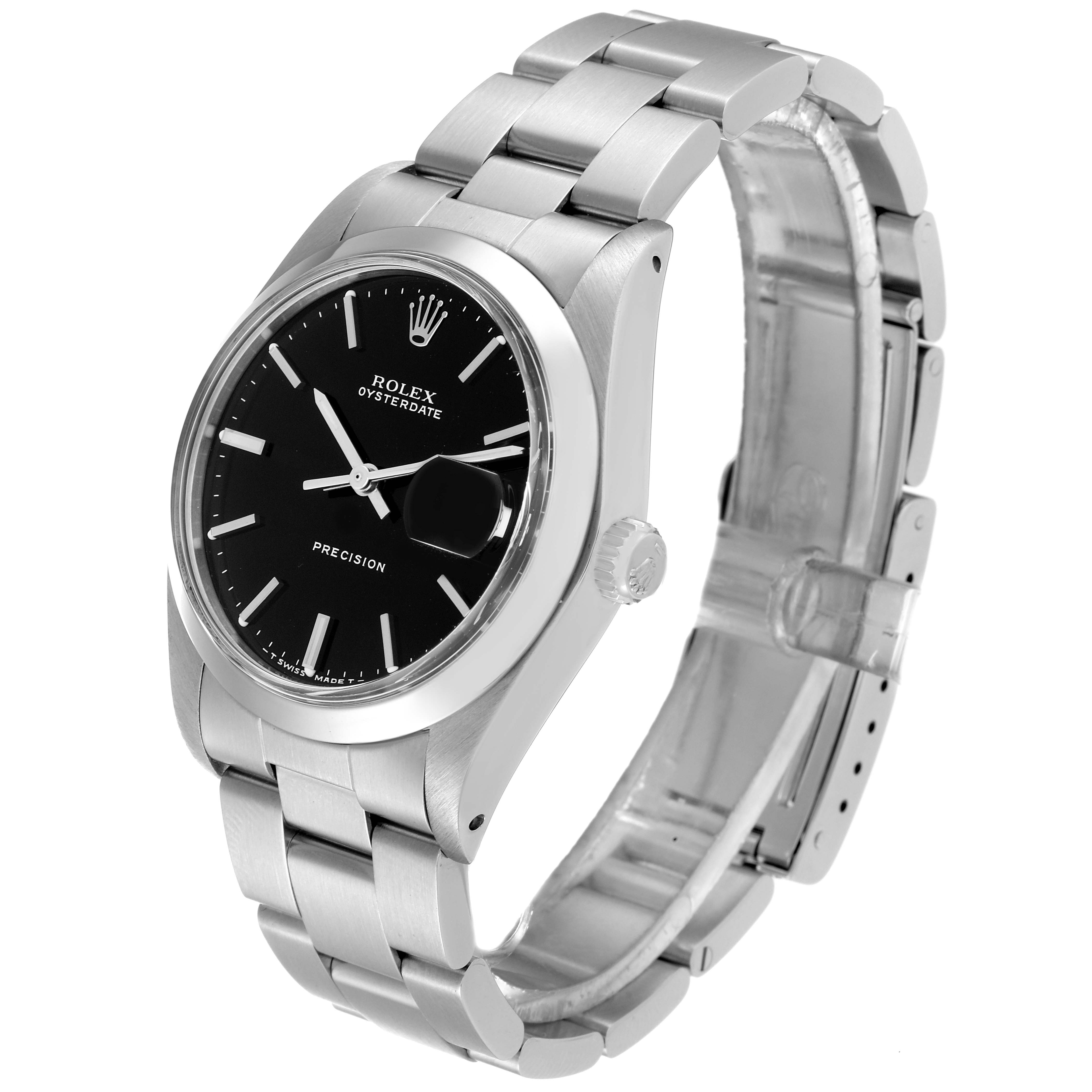 The image shows a Rolex Vintage Collection 6694 Men's Stainless Steel Black Dial 6694 Men's Stainless Steel Black Dial watch at a side-angle, displaying the face, crown, and bracelet clearly.