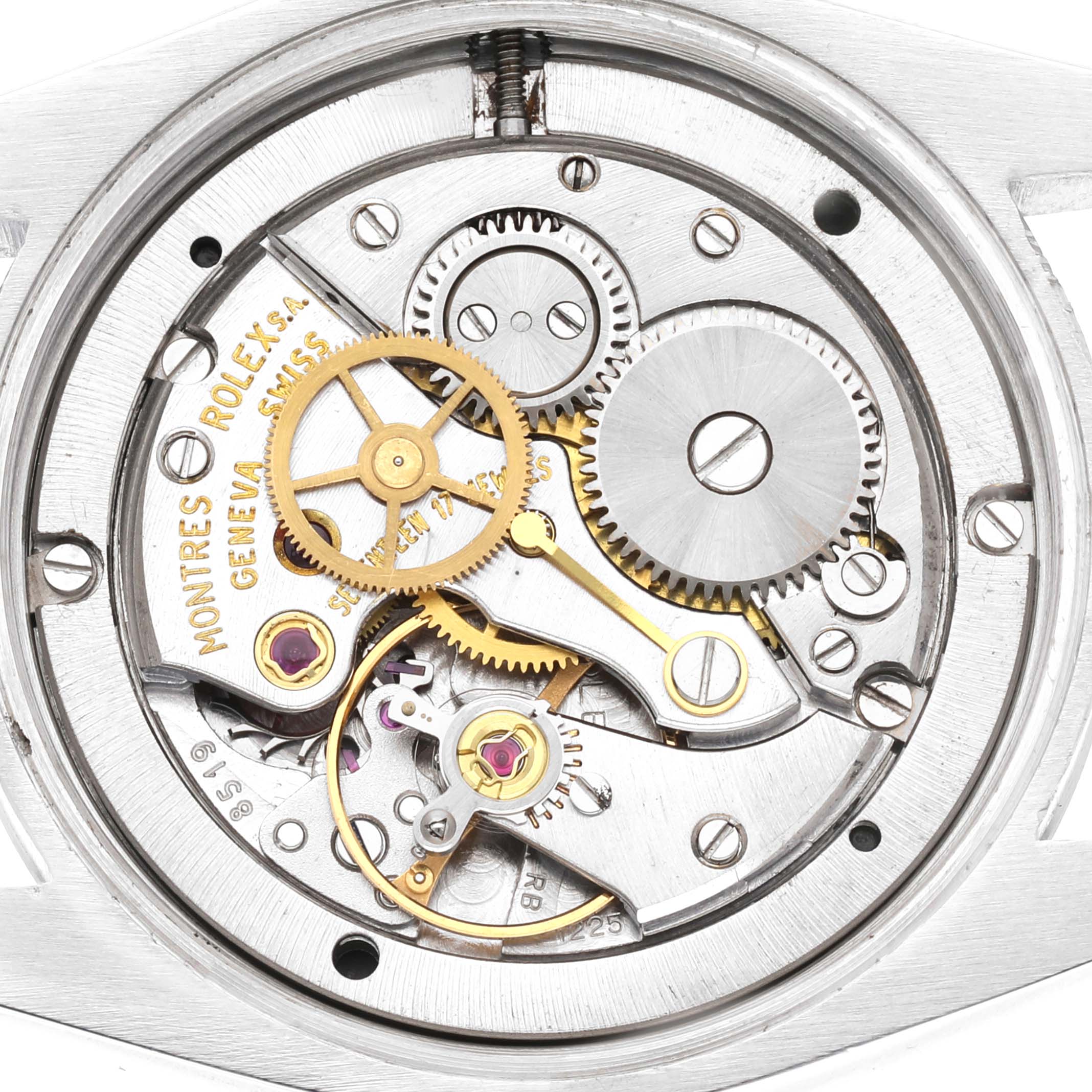 The image shows a close-up view of the internal mechanical movement of the Rolex Vintage Collection 6694 Men's Stainless Steel Black Dial 6694 Men's Stainless Steel Black Dial watch.