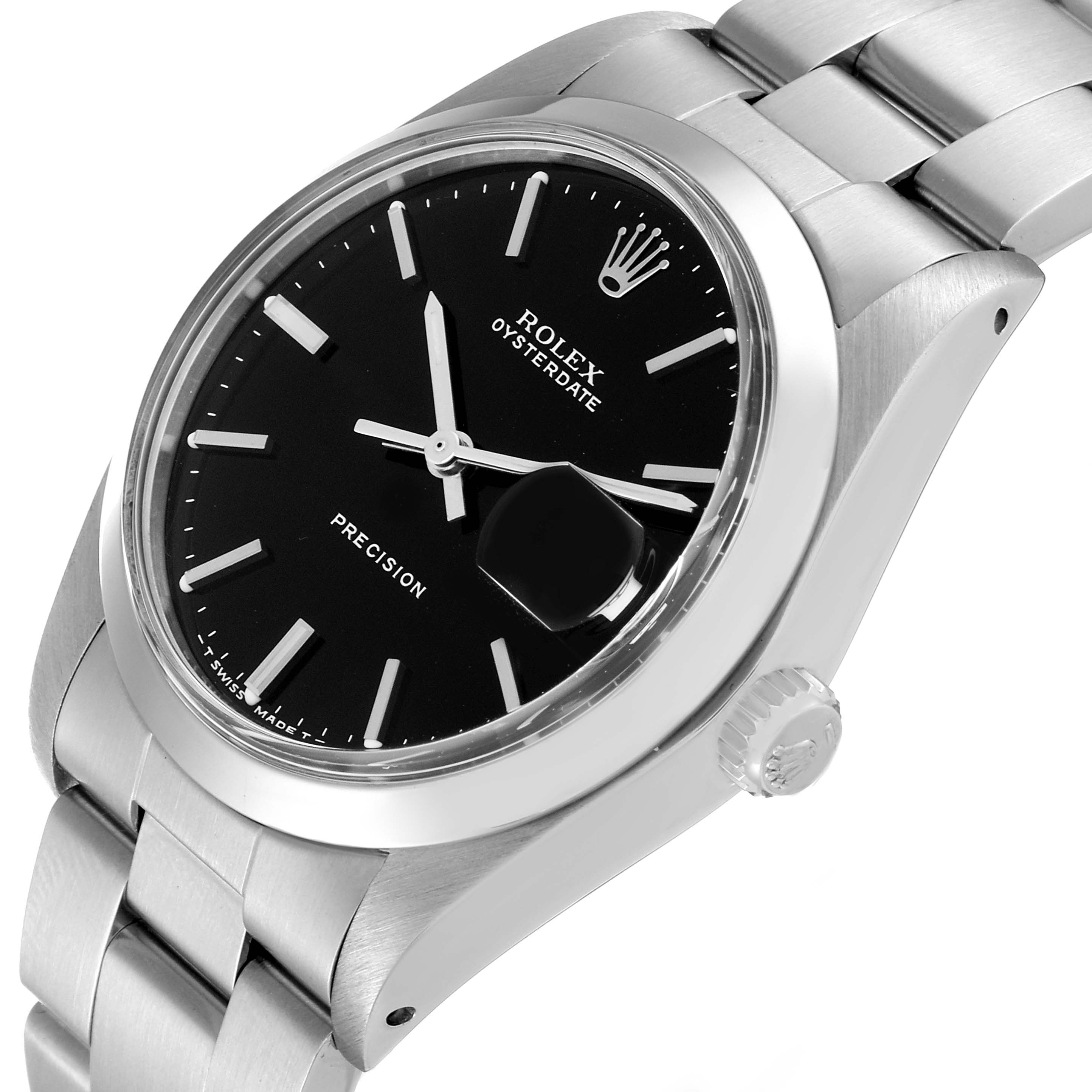 The image shows a Rolex Vintage Collection 6694 Men's Stainless Steel Black Dial 6694 Men's Stainless Steel Black Dial watch, angled to display the face, bezel, crown, and bracelet.