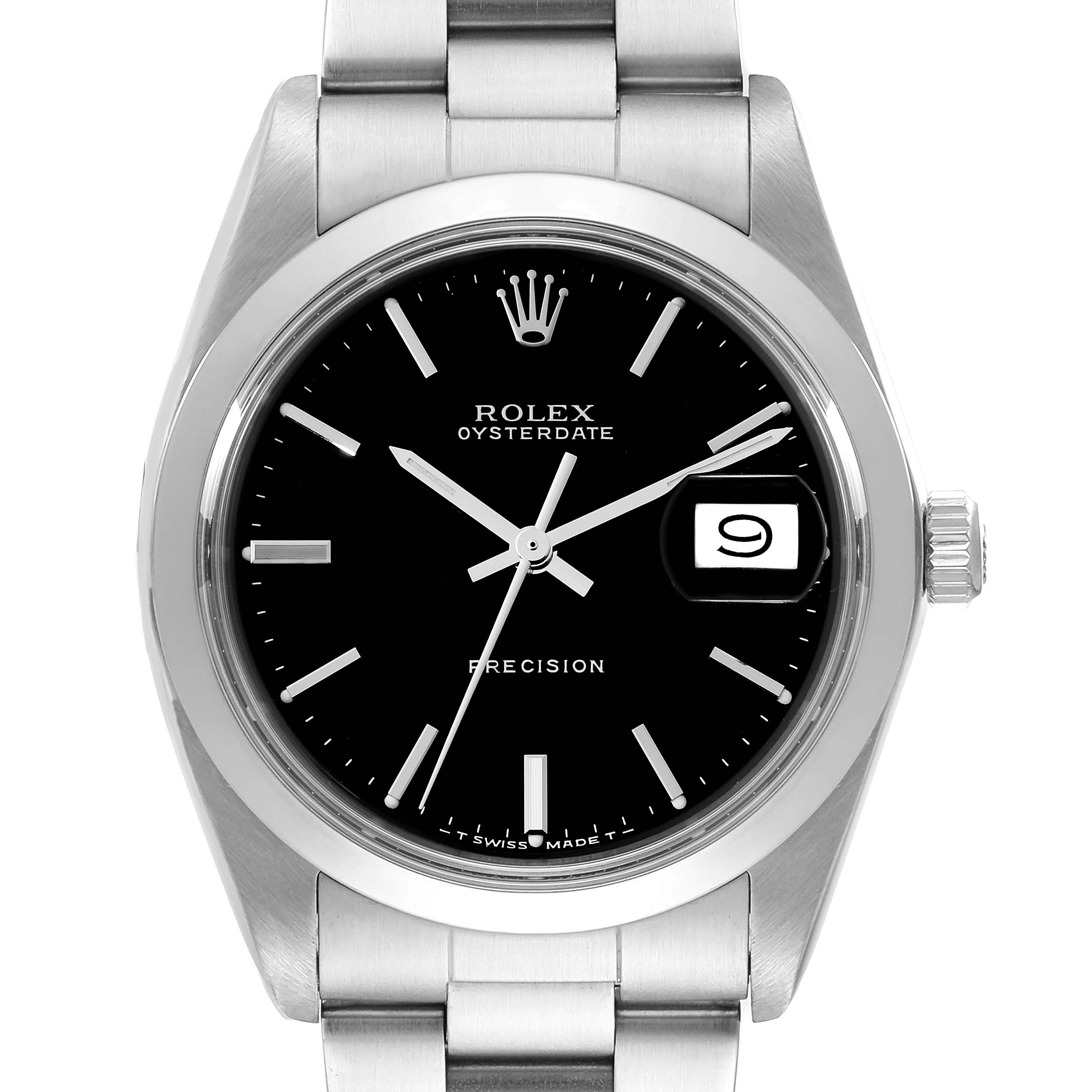 The Rolex Vintage Collection 6694 Men's Stainless Steel Black Dial 6694 Men's Stainless Steel Black Dial model is shown from the front, featuring the dial, hands, date window, and part of the bracelet.
