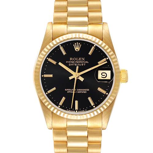 Photo of Rolex President Datejust Midsize Black Dial Yellow Gold Ladies Watch 68278