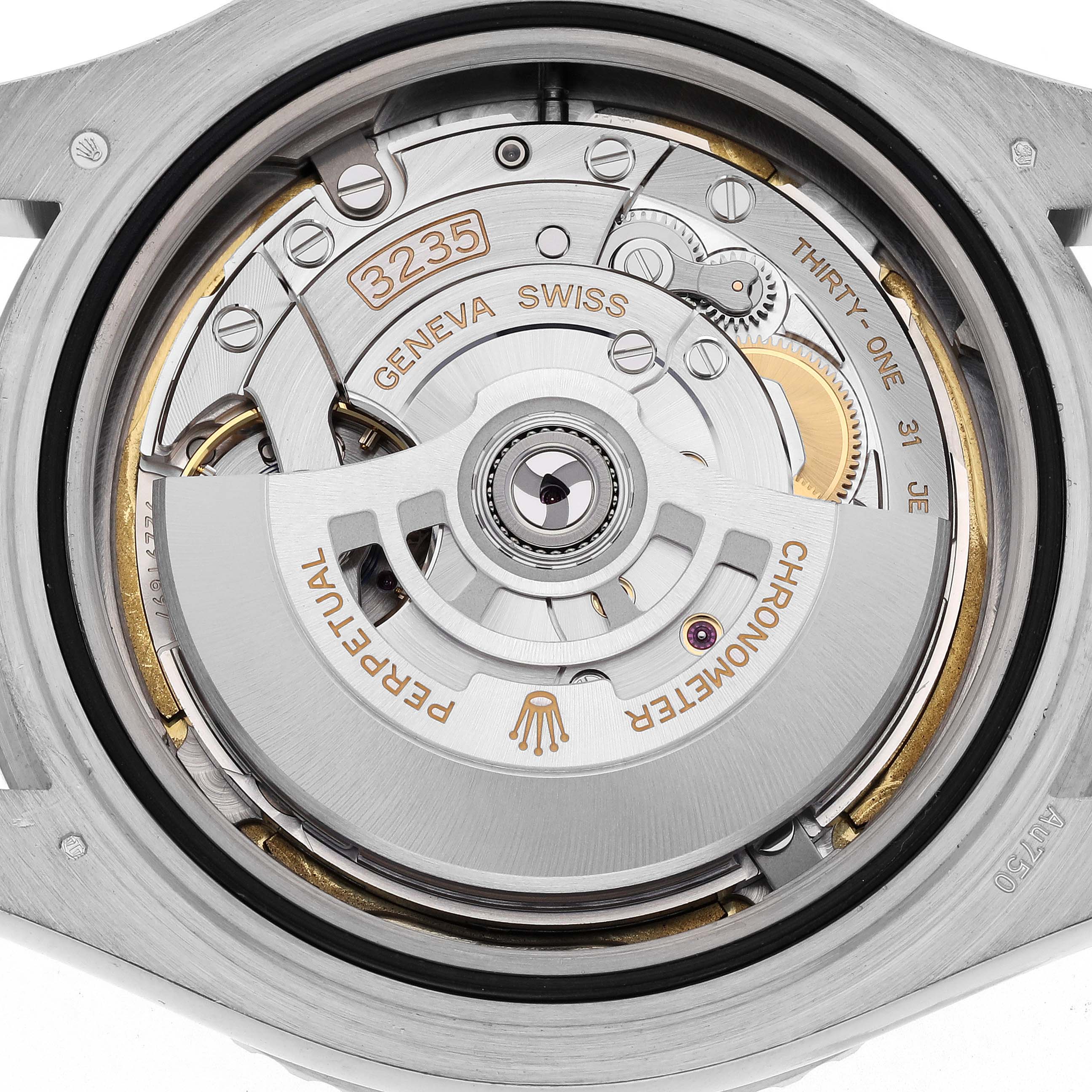 The image shows the movement (caliber 3235) of a Rolex Yacht-Master 226659 Men's White Gold Black Dial 226659 Men's White Gold Black Dial watch from a close-up, top-down angle.