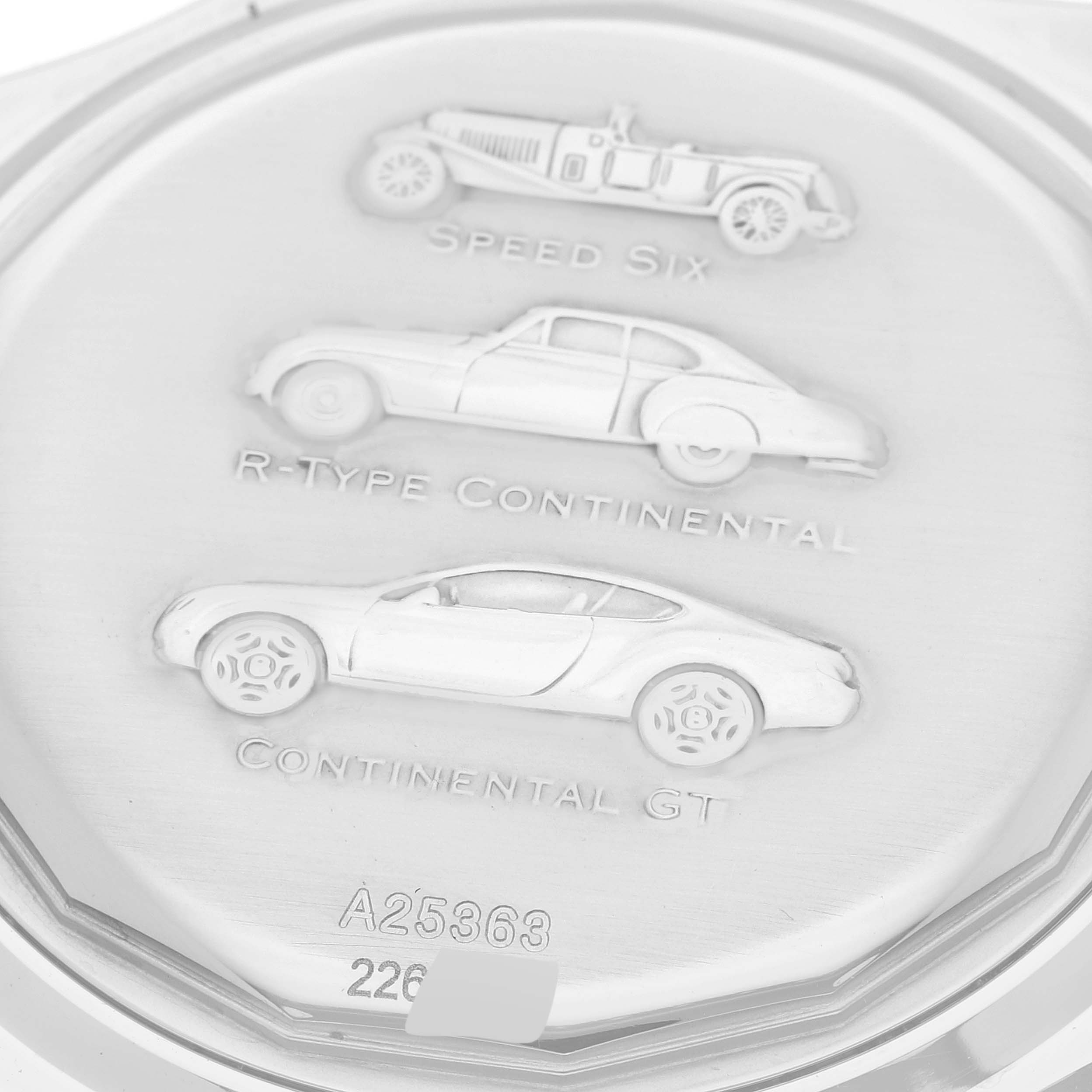 This image shows the engraved case back of a Bentley model by Breitling.