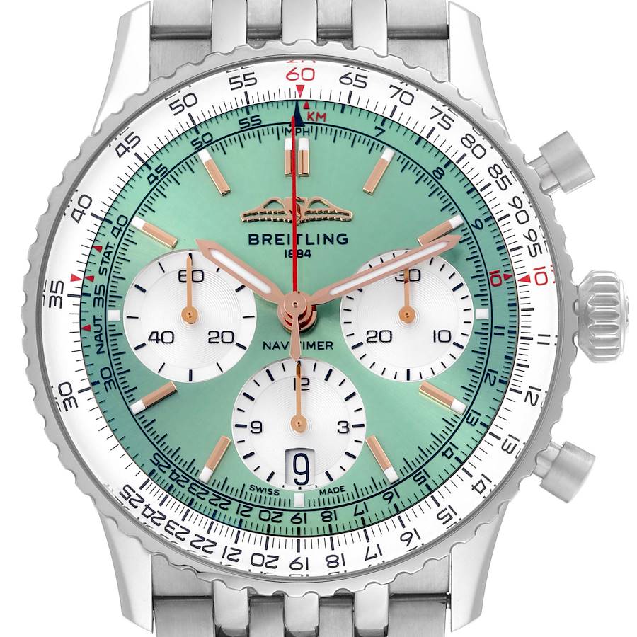 Breitling Navitimer B01 41 Green Dial Steel Mens Watch AB0139 Box Card SwissWatchExpo