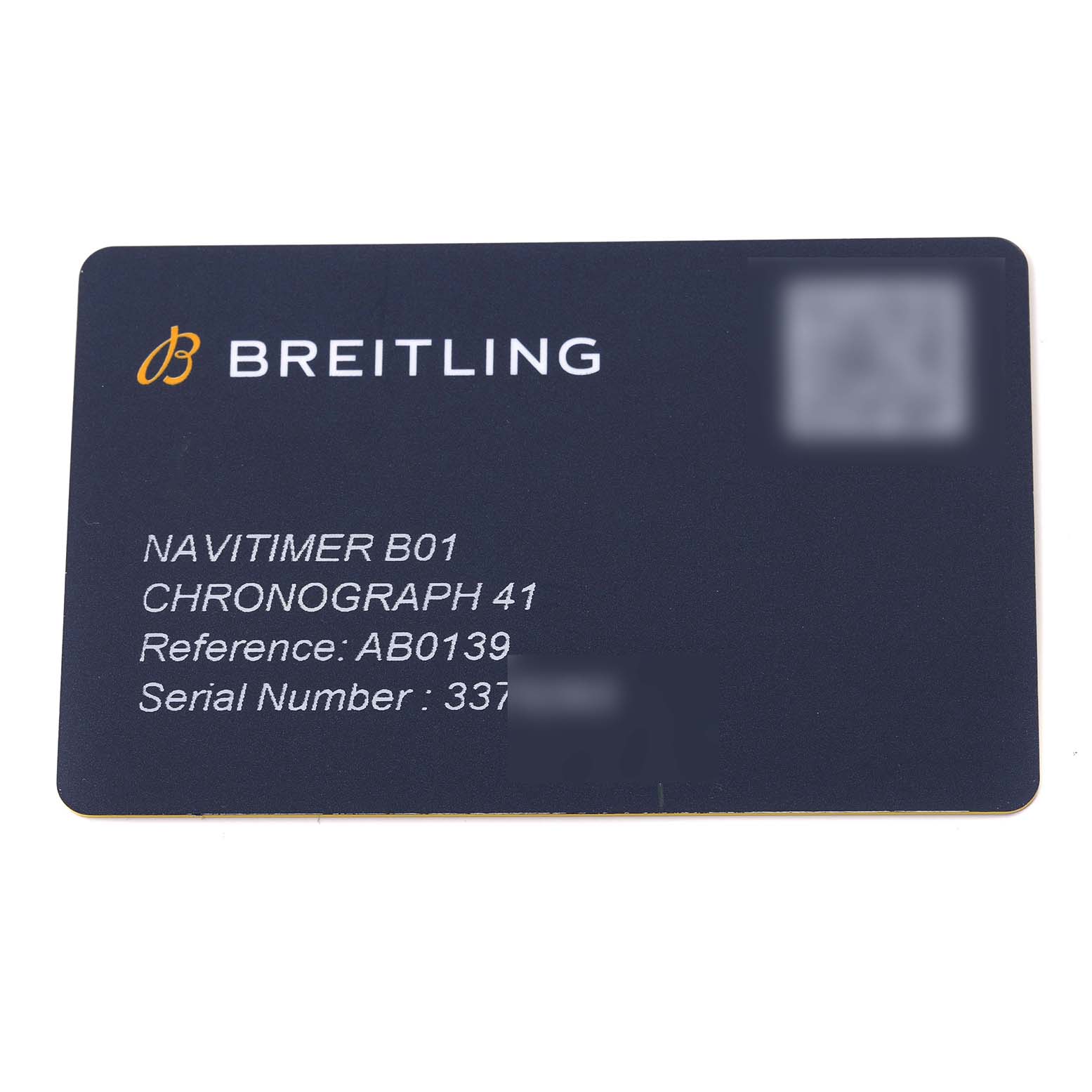 This image shows a warranty card for the Breitling Navitimer AB0139211L1P1 Men's Stainless Steel Green Dial AB0139211L1P1 Men's Stainless Steel Green Dial B01 Chronograph 41.