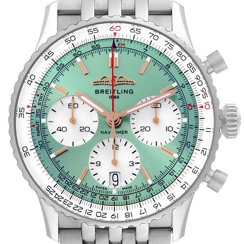 Photo of Breitling Navitimer B01 41 Green Dial Steel Mens Watch AB0139 Box Card