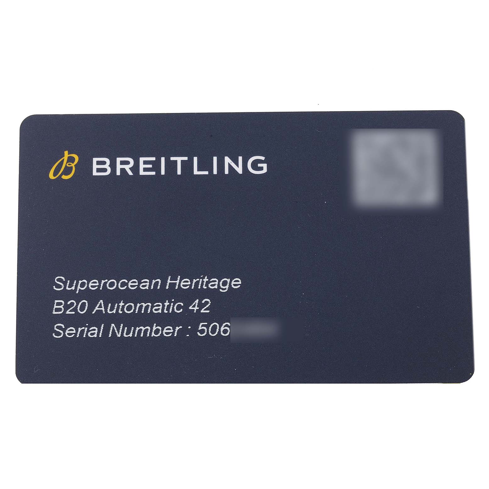 This image shows the warranty card for the Breitling Superocean AB2010161C1A1 Men's Stainless Steel Black Dial AB2010161C1A1 Men's Stainless Steel Black Dial Heritage B20 Automatic 42 model.