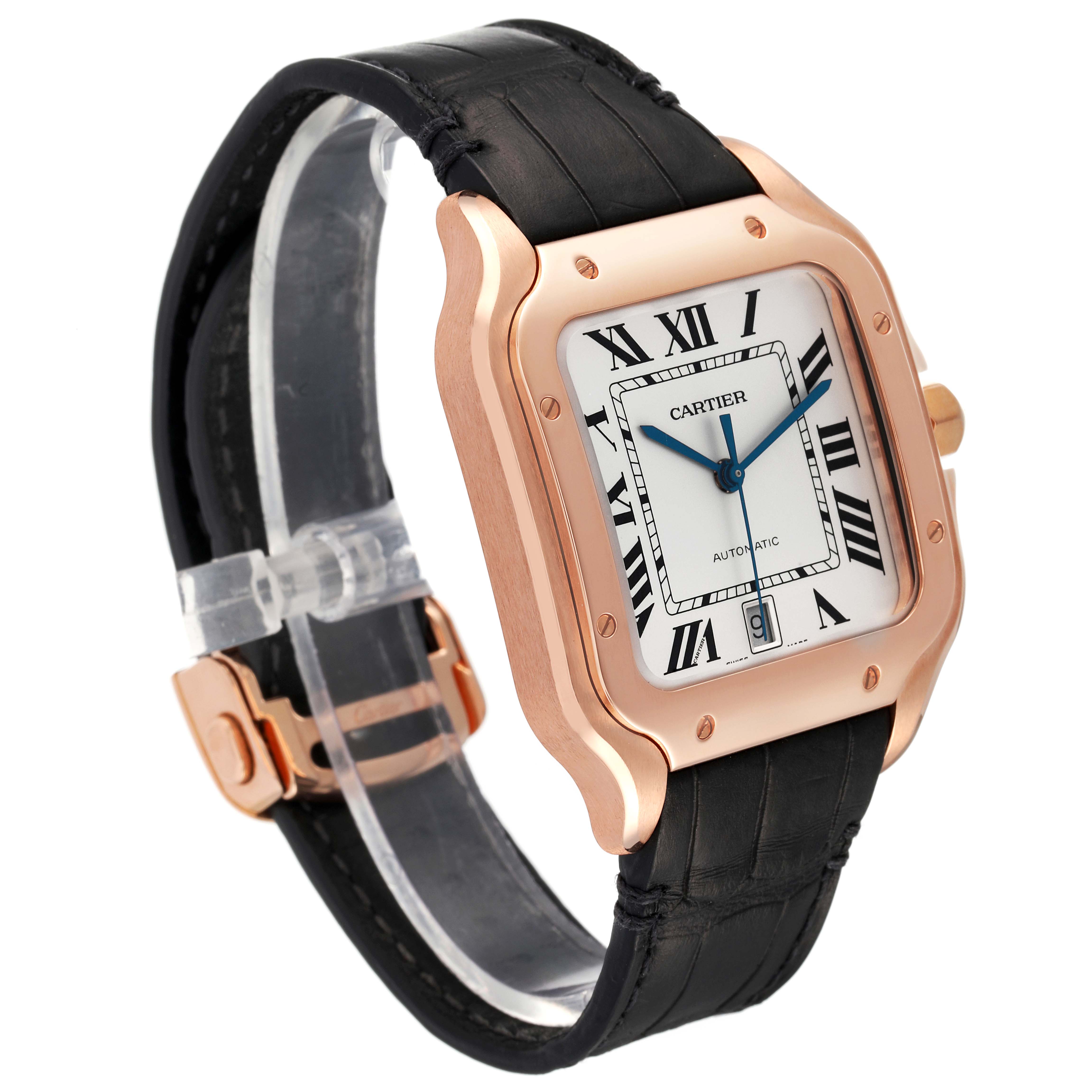 Cartier Santos De Cartier Large Rose Gold Silver Dial Watch WGSA0019 ...