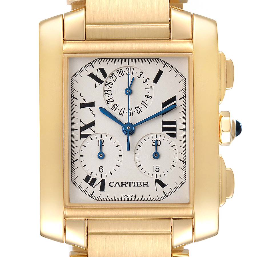 Cartier Tank Francaise Chrongraph Yellow Gold Quartz Watch W50005R2 Box Papers SwissWatchExpo