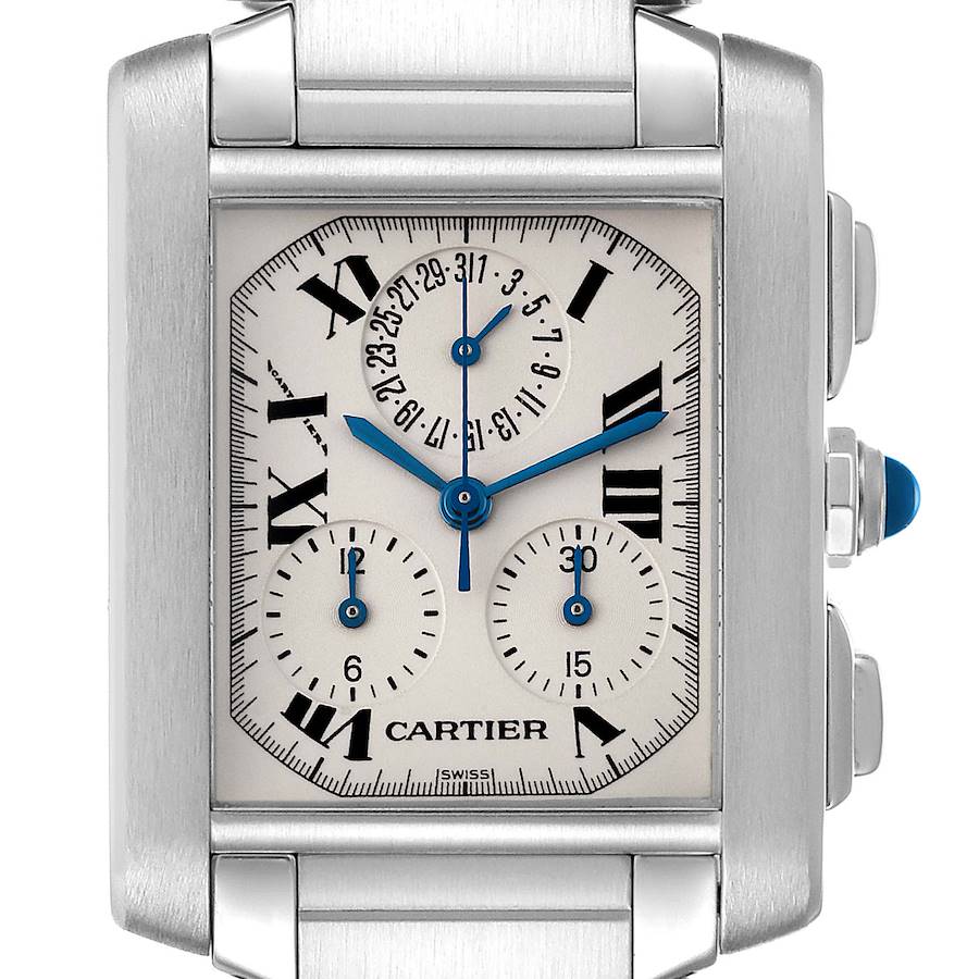 Cartier Tank Francaise Chronoflex Chronograph Steel Mens Watch W51001Q3 SwissWatchExpo