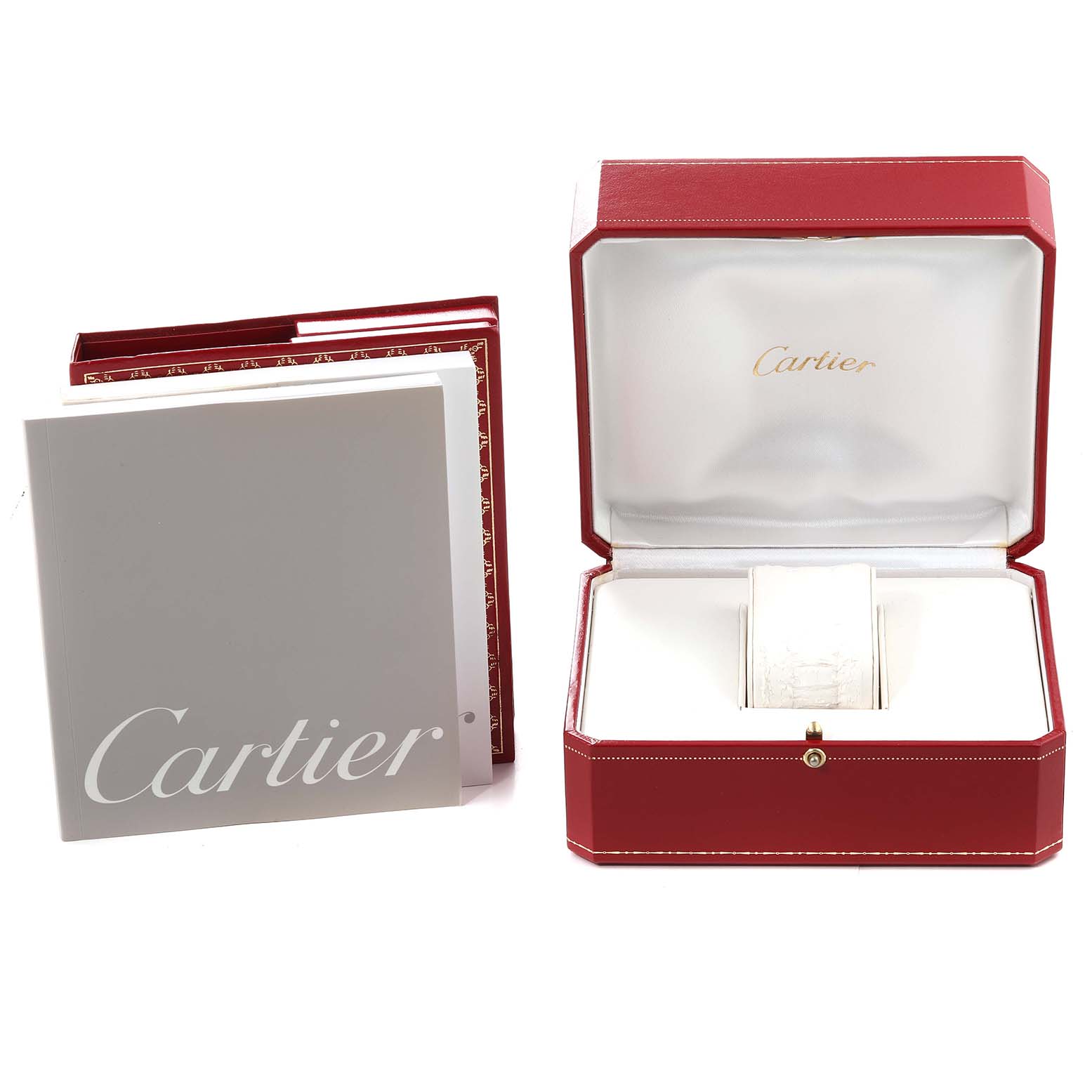 The image shows the Cartier Tank Francaise W51008Q3 Women
s Stainless Steel Silver Dial W51008Q3 Women
s Stainless Steel Silver Dial watch in its box, with accompanying booklets to the side.