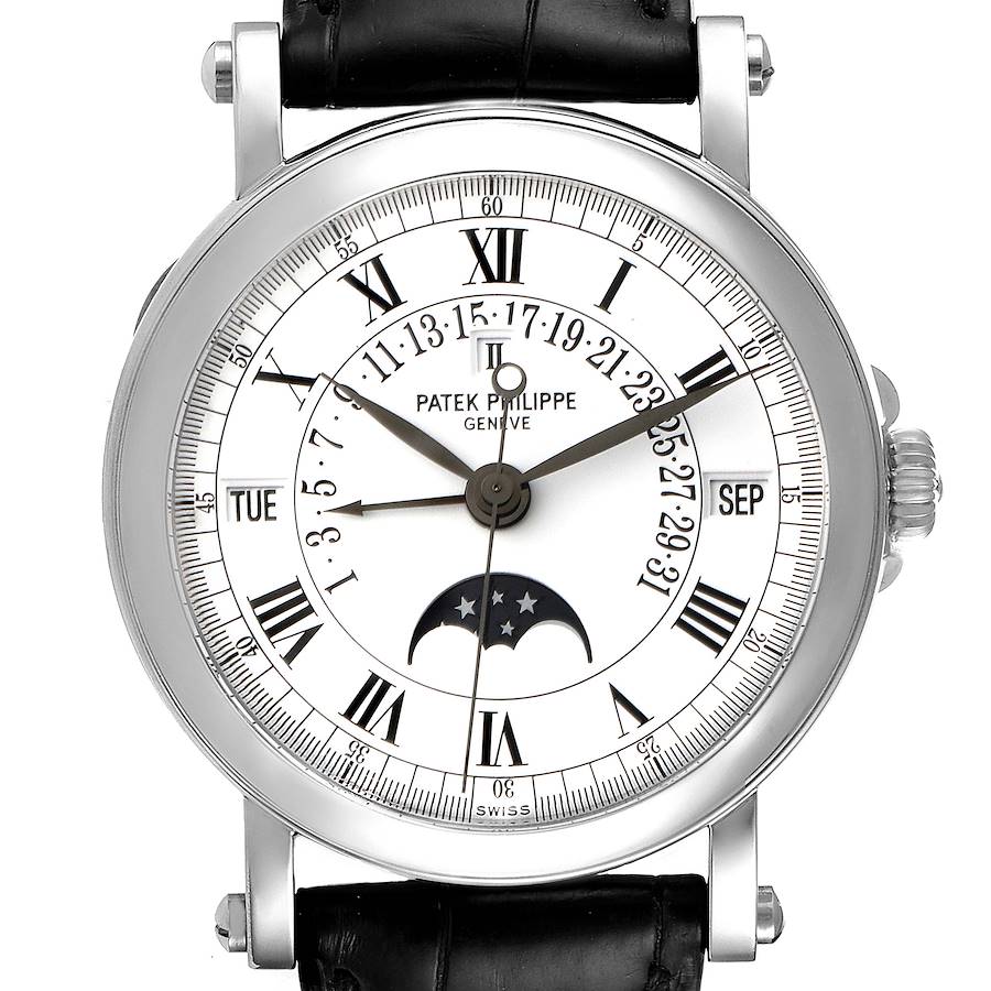 Patek Philippe Complications Perpetual Calendar Retrograde 18k White Gold Mens Watch 5059 SwissWatchExpo