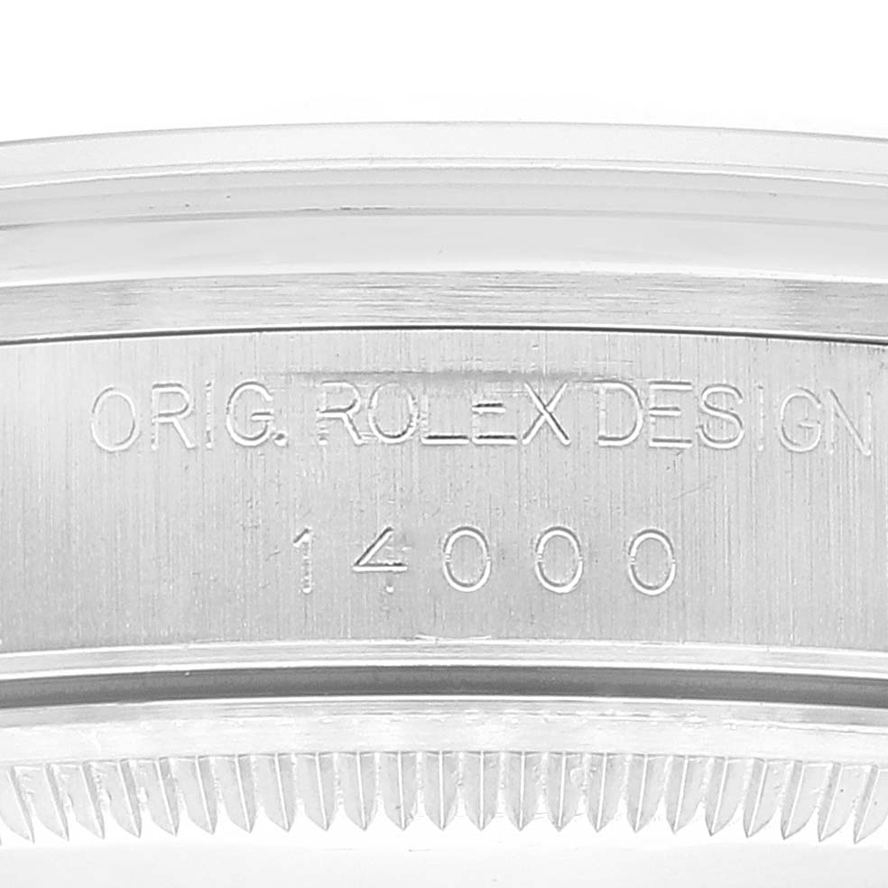 Close-up of the engraved bezel on a Rolex Air-King 14000 Men's Stainless Steel Blue Dial 14000 Men's Stainless Steel Blue Dial watch, showing the model number 14000.