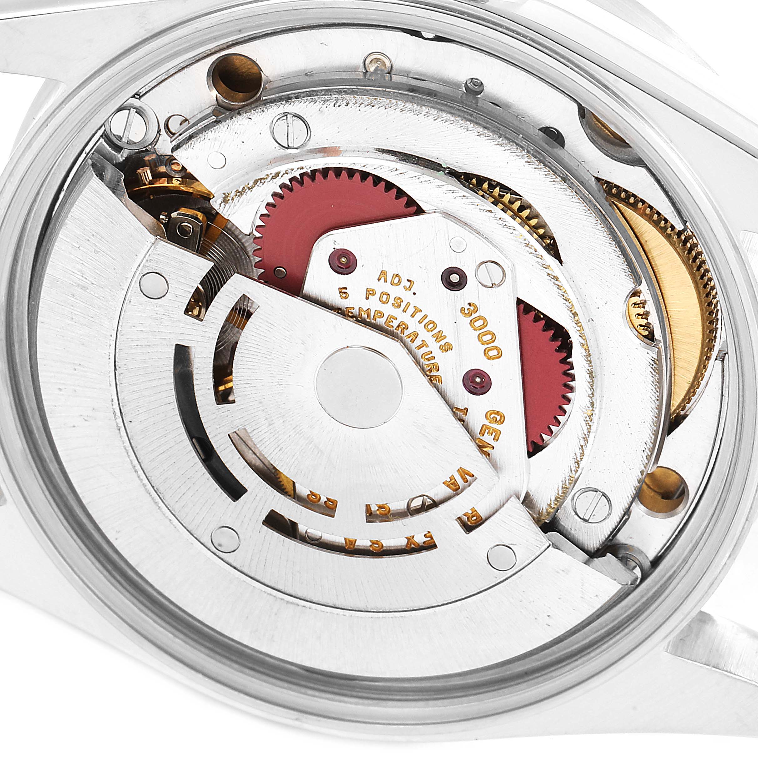 This image shows the back view of the Rolex Air-King 14010 Men's Stainless Steel White Dial 14010 Men's Stainless Steel White Dial model, focusing on its internal movement and mechanical components.