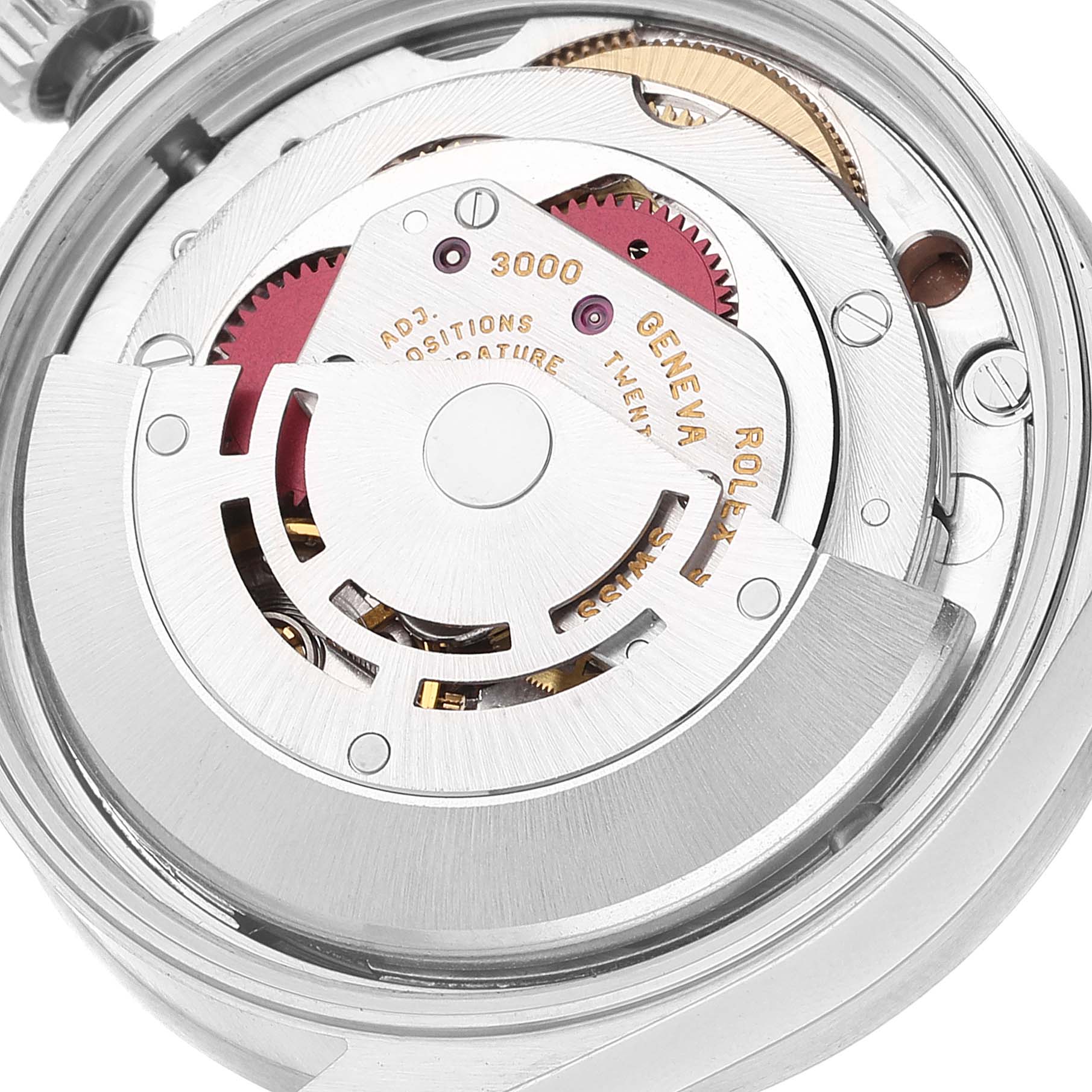 This image shows the movement and internal components of a Rolex Air-King 14010 Men's Stainless Steel Silver Dial 14010 Men's Stainless Steel Silver Dial watch.