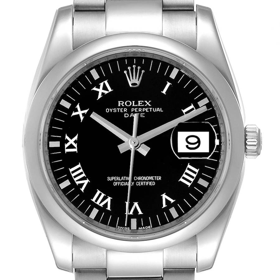 Rolex Date Black Dial Oyster Bracelet Steel Mens Watch 115200 Box Card SwissWatchExpo