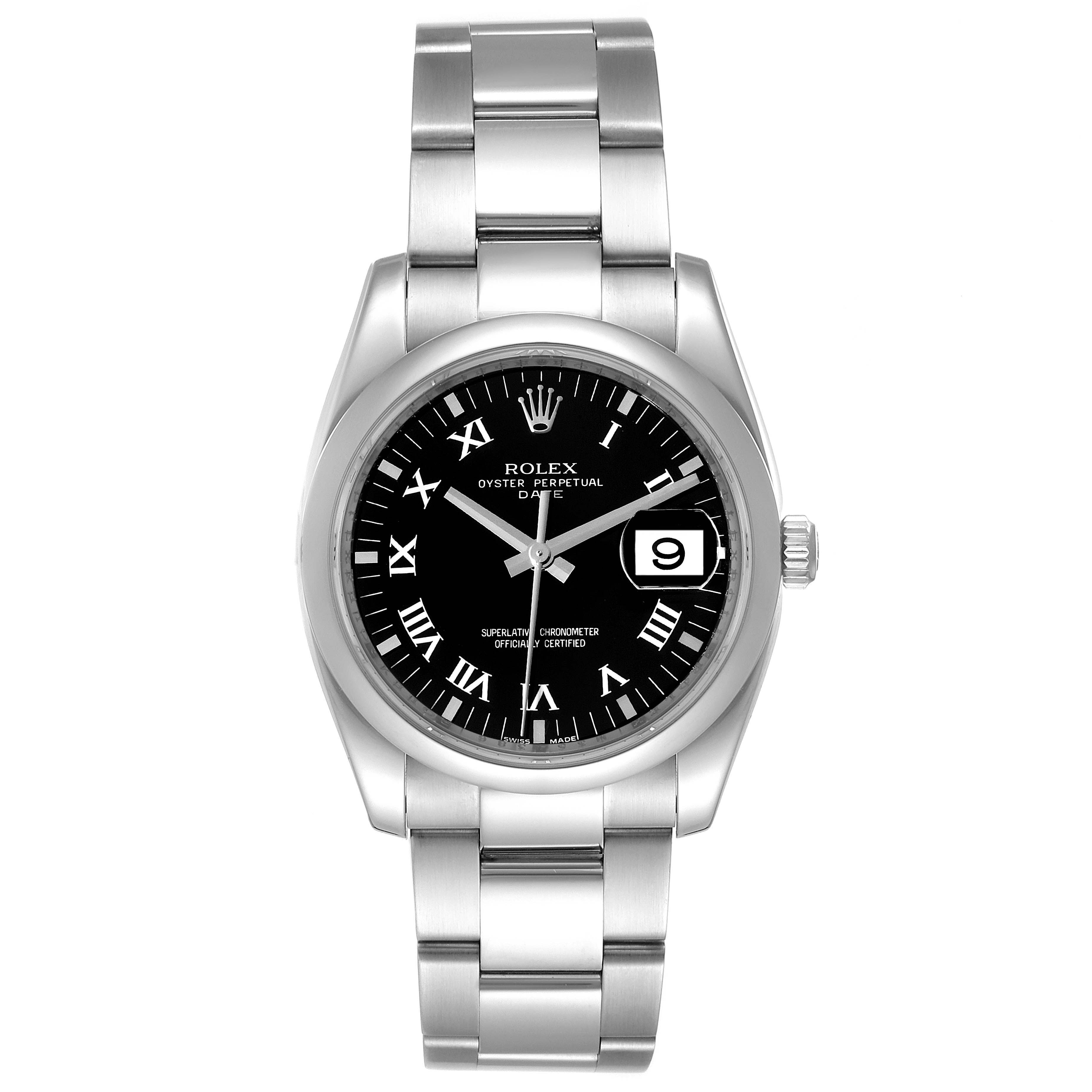 This image shows a front view of a Rolex Oyster Perpetual Date watch, displaying the watch face, bracelet, and date function.