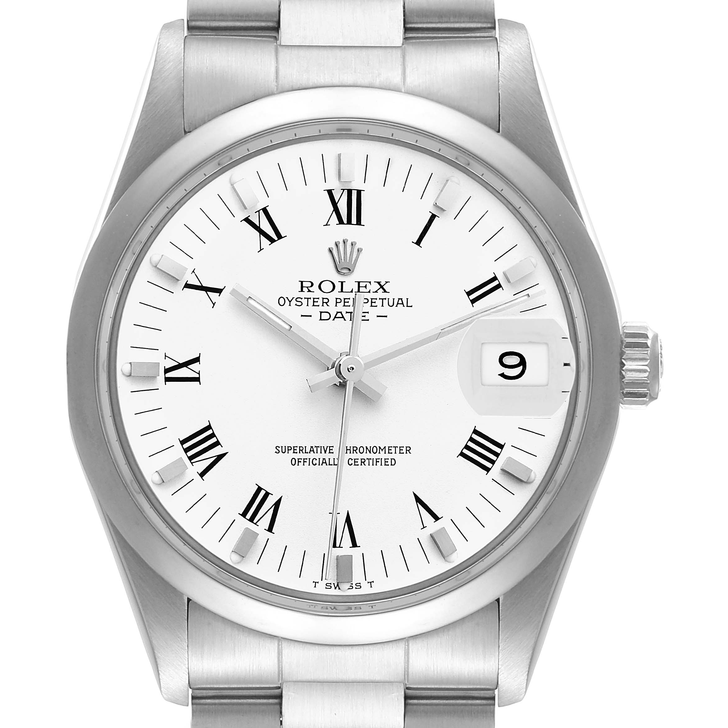 Rolex Date Stainless Steel White Dial Vintage Mens Watch 15000 Swisswatchexpo 4343