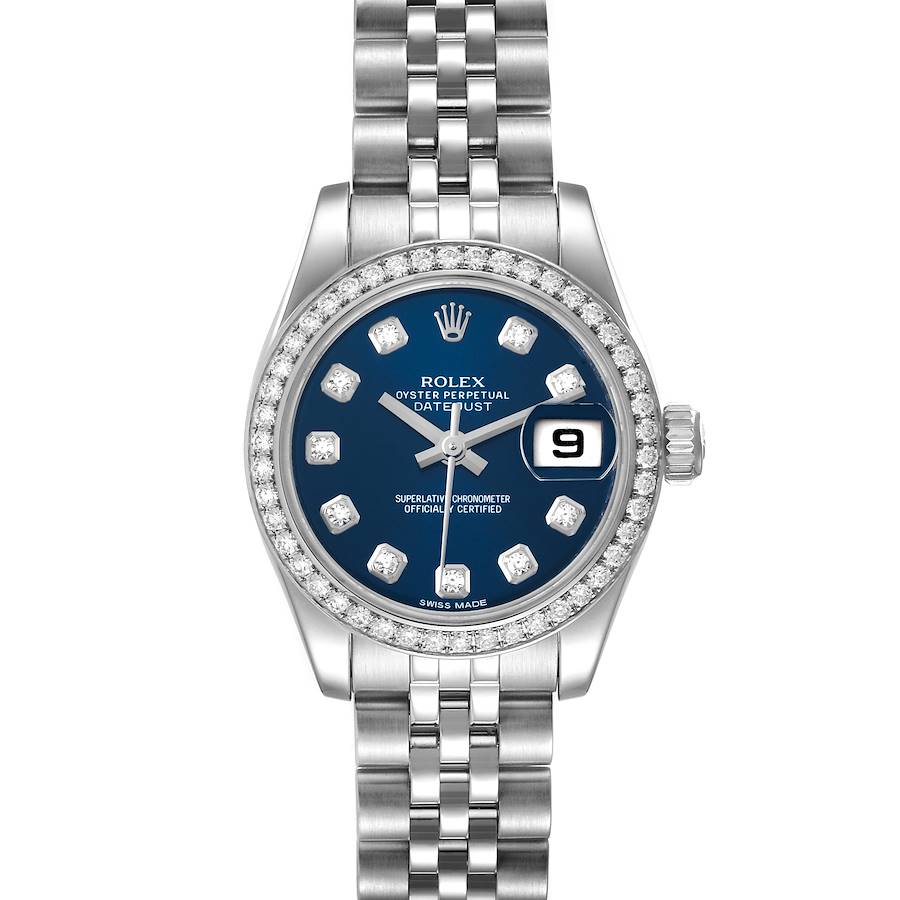 Rolex Datejust Steel White Gold Blue Dial Diamond Ladies Watch 179384 SwissWatchExpo
