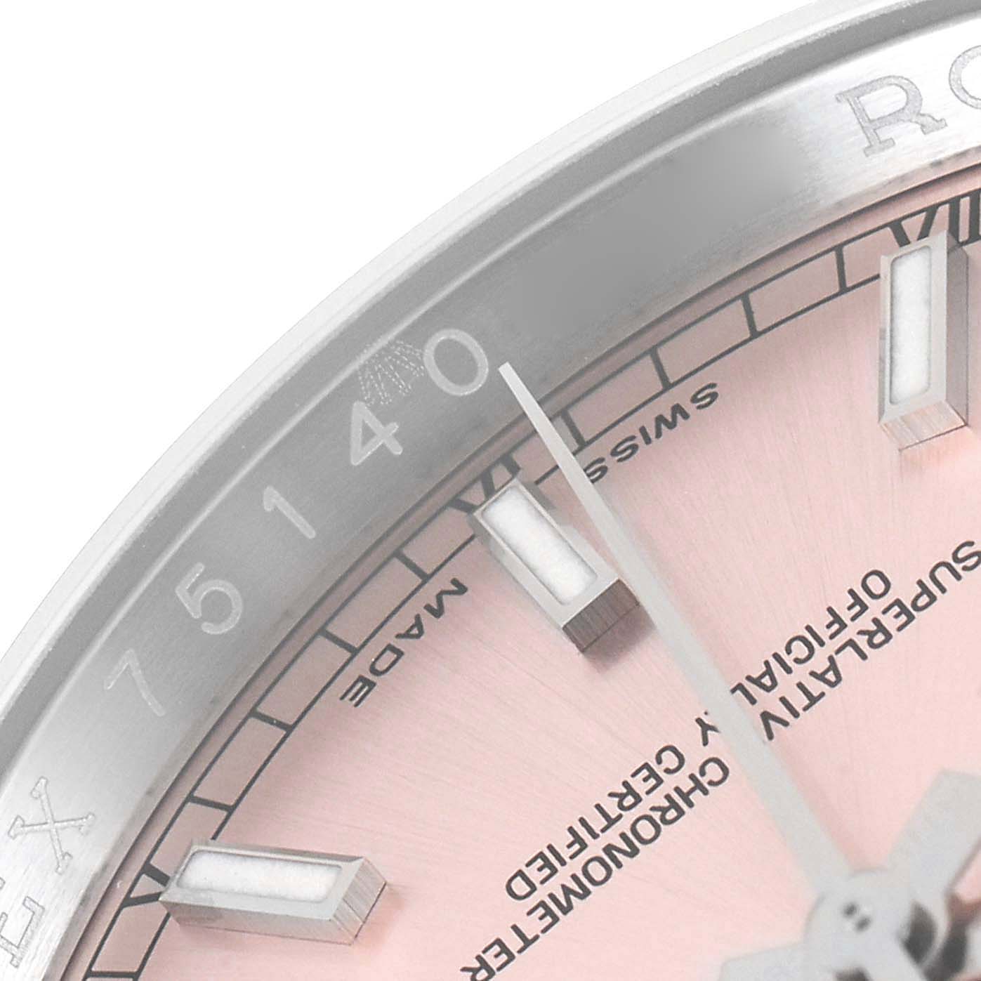 The image shows a close-up of the date indicator and part of the dial of a Rolex Datejust 116200 Men's Stainless Steel Silver Dial 116200 Men's Stainless Steel Silver Dial watch.