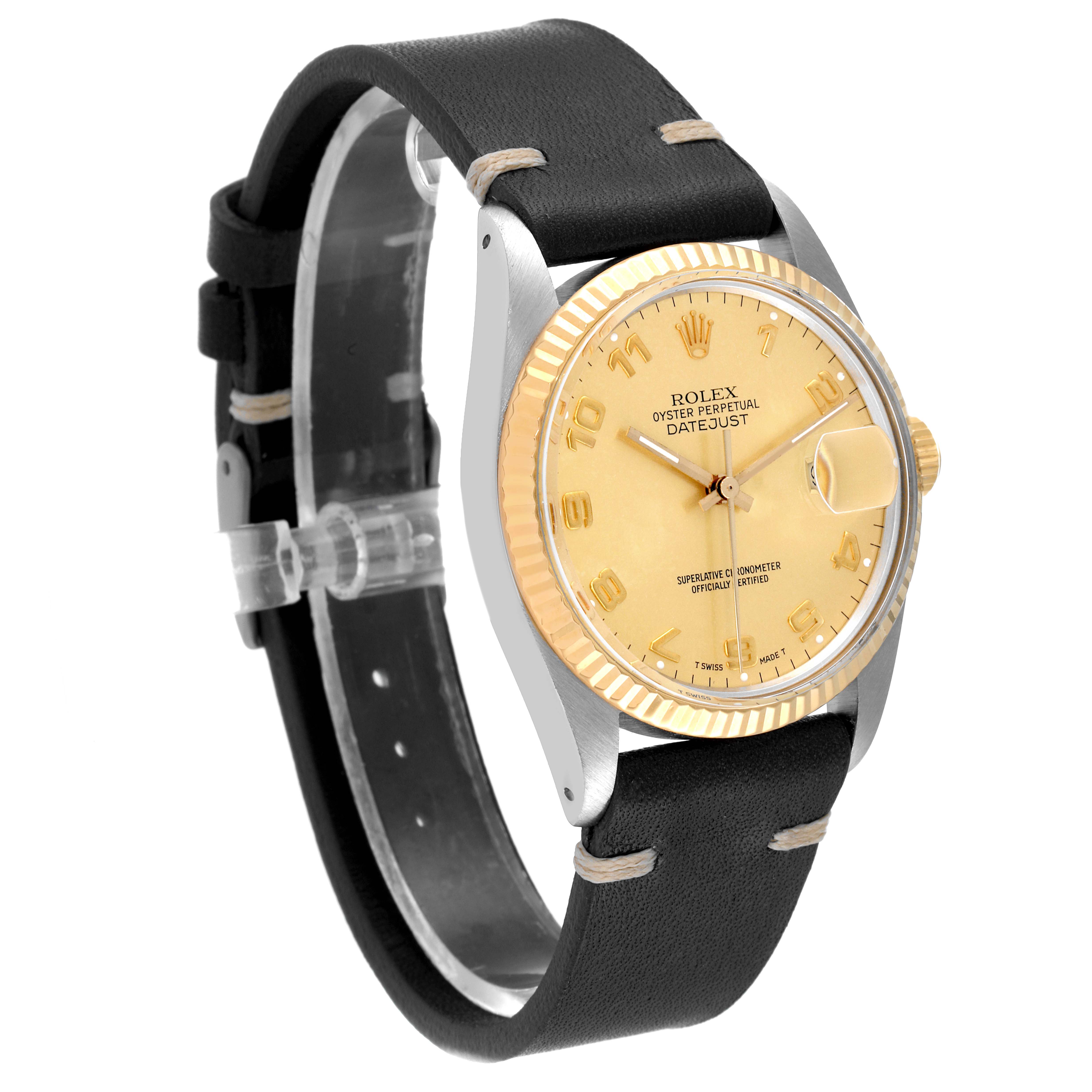 The Rolex Vintage Collection 16013 Men's Steel and Gold (two tone) Champagne Dial 16013 Men's Steel and Gold (two tone) Champagne Dial model is pictured at a slight angle, showing the face, bezel, case, crown, and strap.