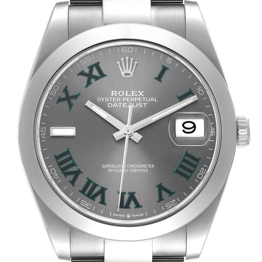 Rolex Datejust 41 Grey Green Wimbledon Dial Steel Mens Watch 126300 Unworn SwissWatchExpo