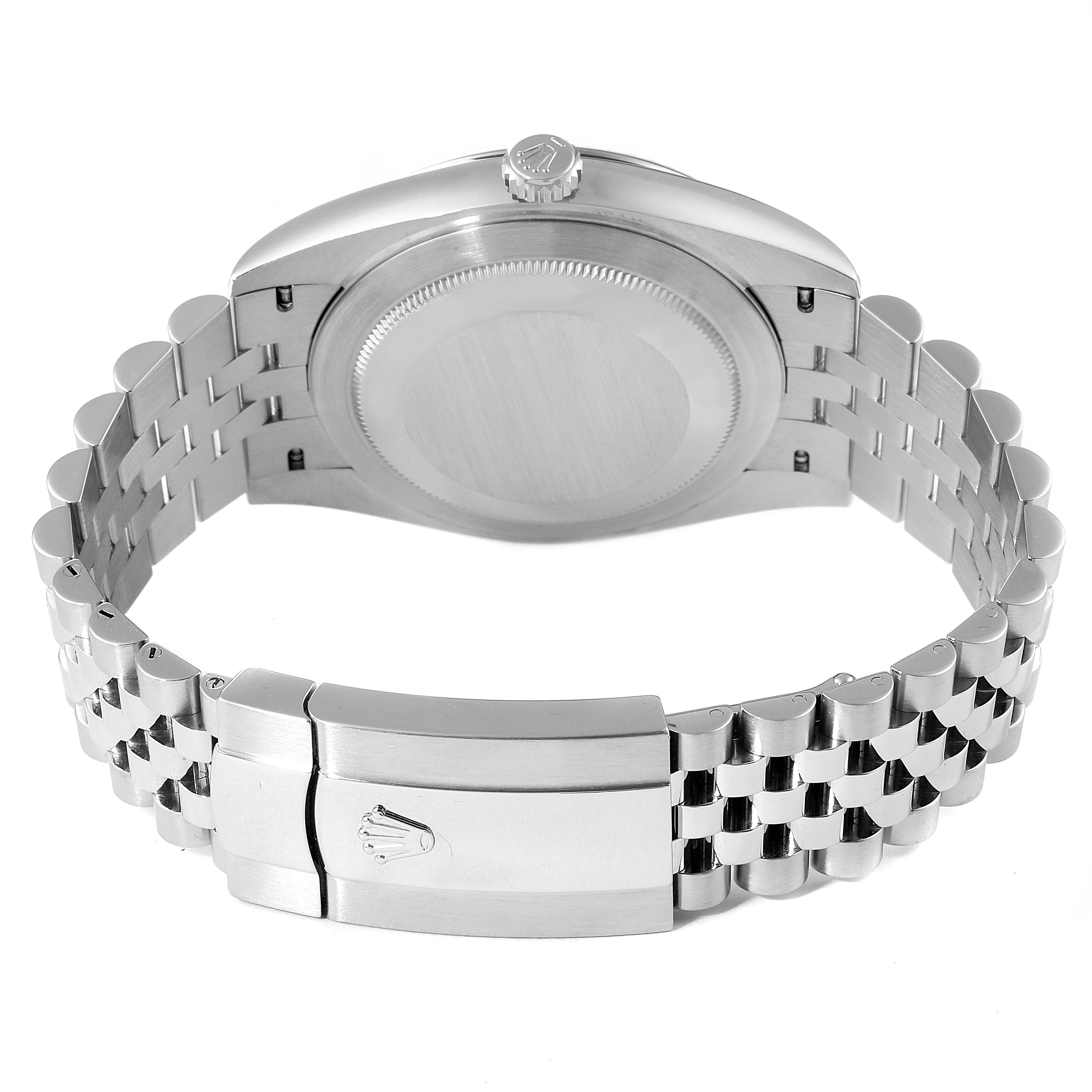 The image shows the back view of a Rolex Datejust 41 126334 Men's Stainless Steel Silver Dial 126334 Men's Stainless Steel Silver Dial watch, highlighting the clasp and bracelet.