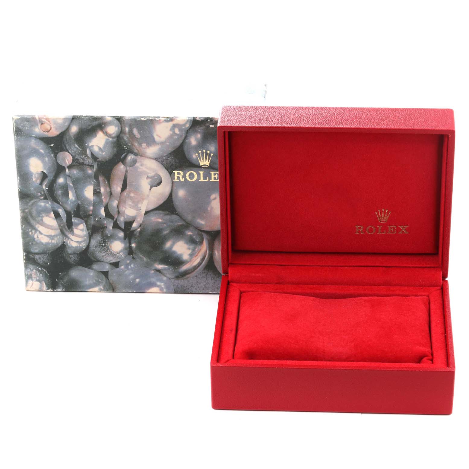 The image shows the empty watch box and outer packaging for a Rolex Datejust 69173 Women's Stainless Steel Blue Dial 69173 Women's Stainless Steel Blue Dial.