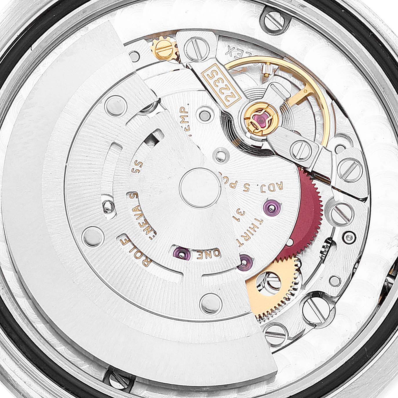 This image shows the internal mechanical components of a Rolex Mid-Size 178274 Women
s Stainless Steel White Dial 178274 Women
s Stainless Steel White Dial model watch from a top-down angle.