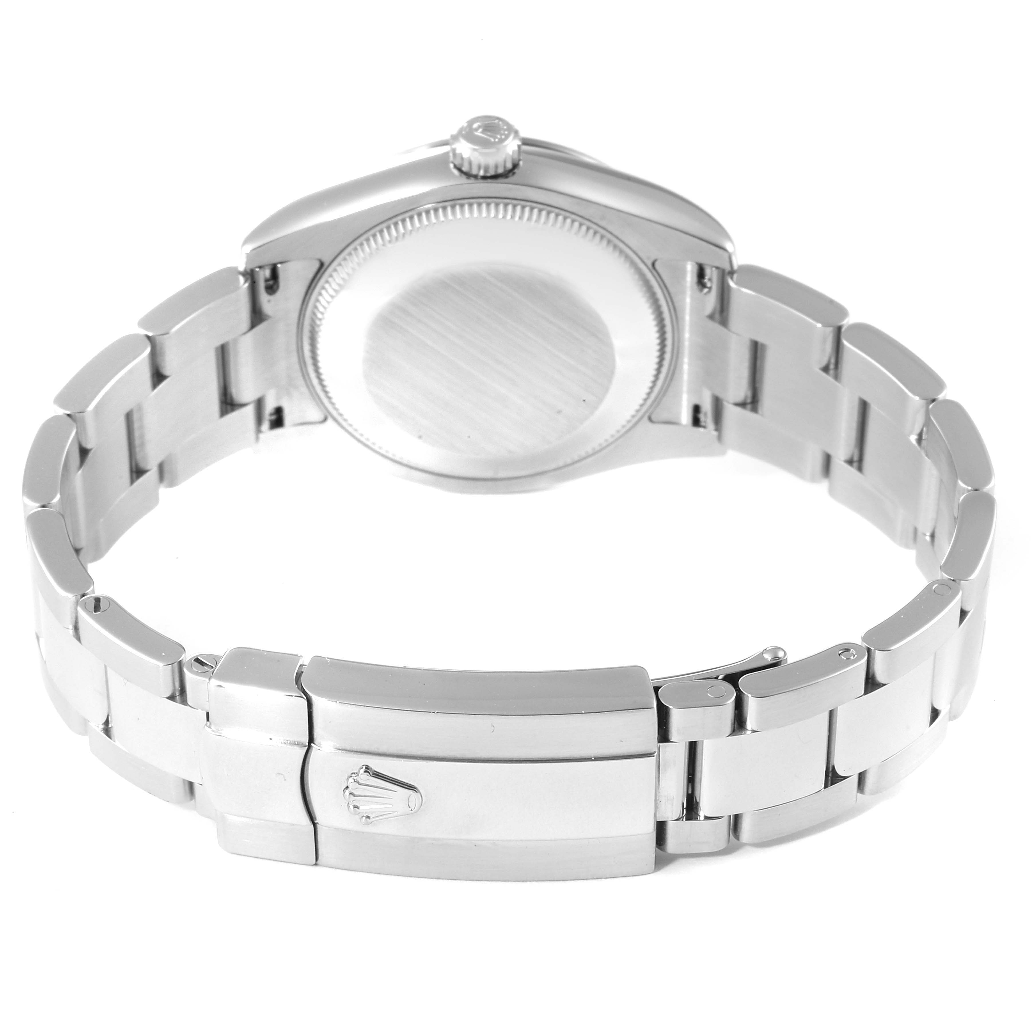 The image shows the back view of a Rolex Mid-Size 178274 Women
s Stainless Steel Silver Dial 178274 Women
s Stainless Steel Silver Dial watch, highlighting the case back and bracelet.